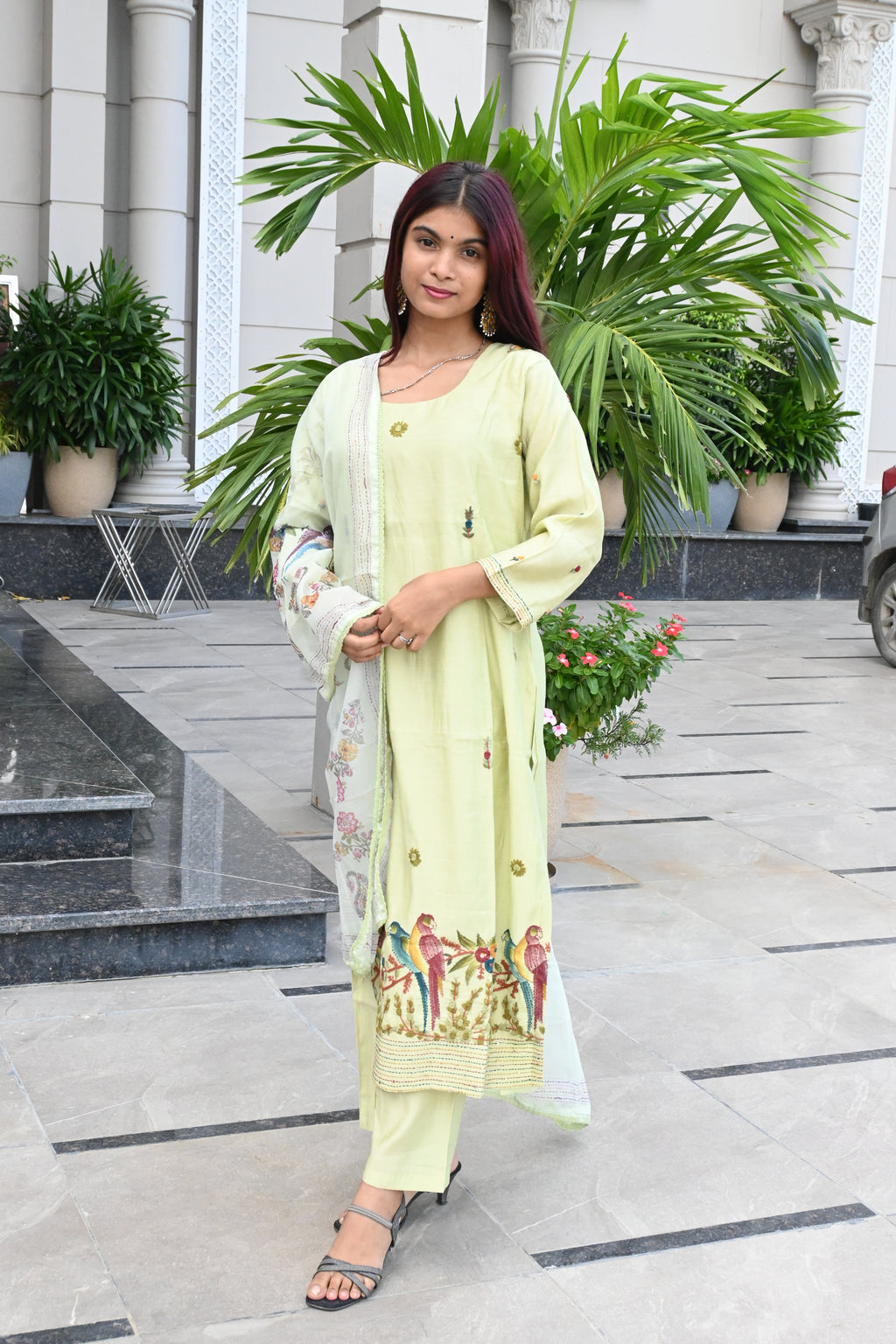 Pastel Bloom Light Green Embroidered Suit Set