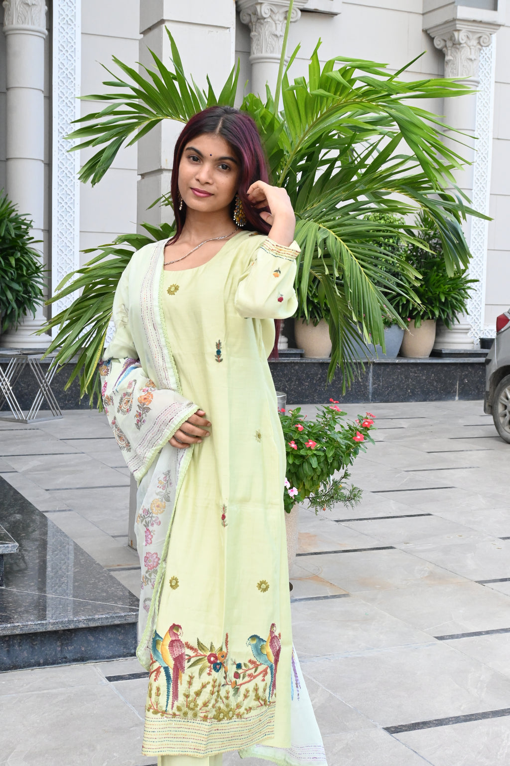 Pastel Bloom Light Green Embroidered Suit Set