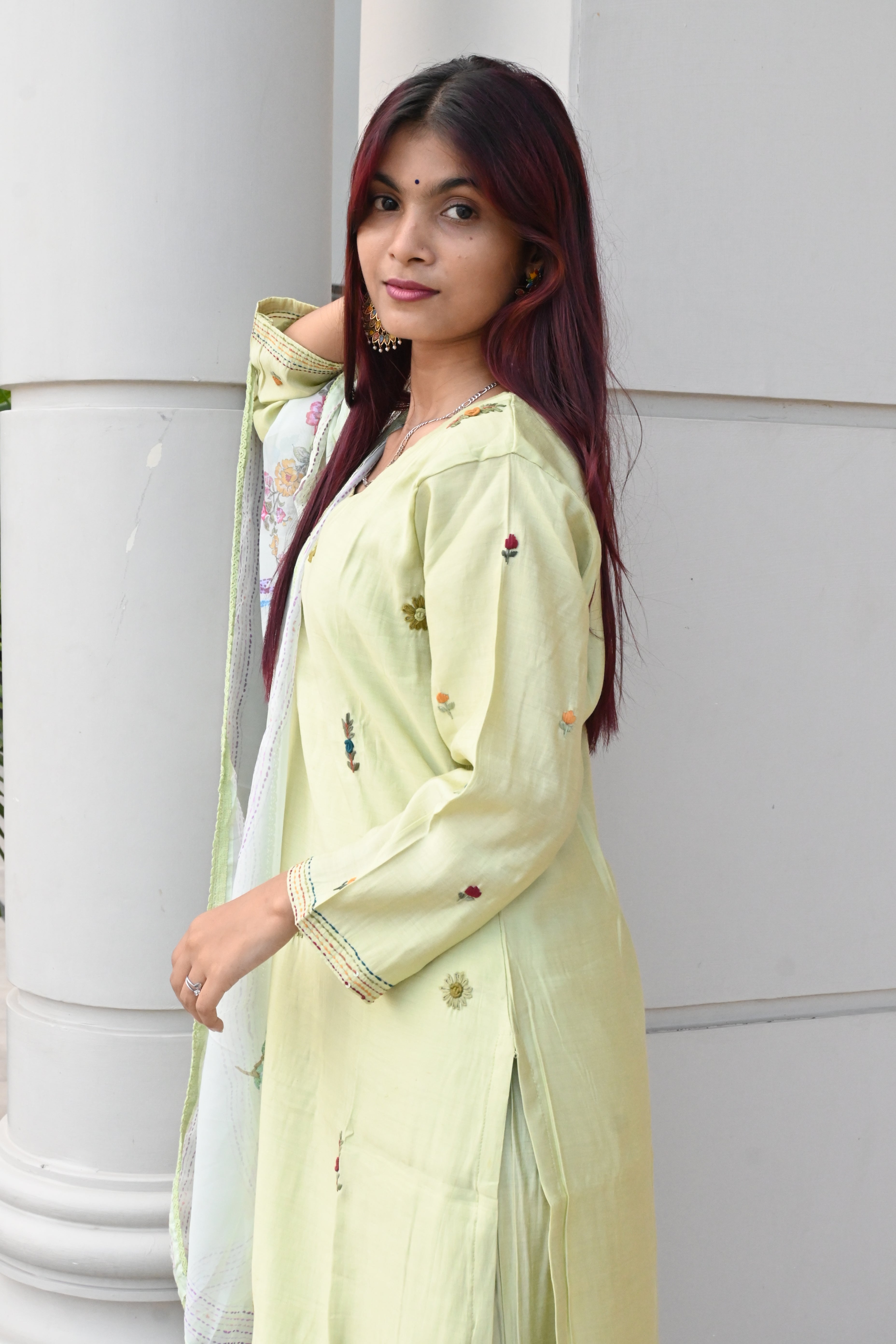 Pastel Bloom Light Green Embroidered Suit Set