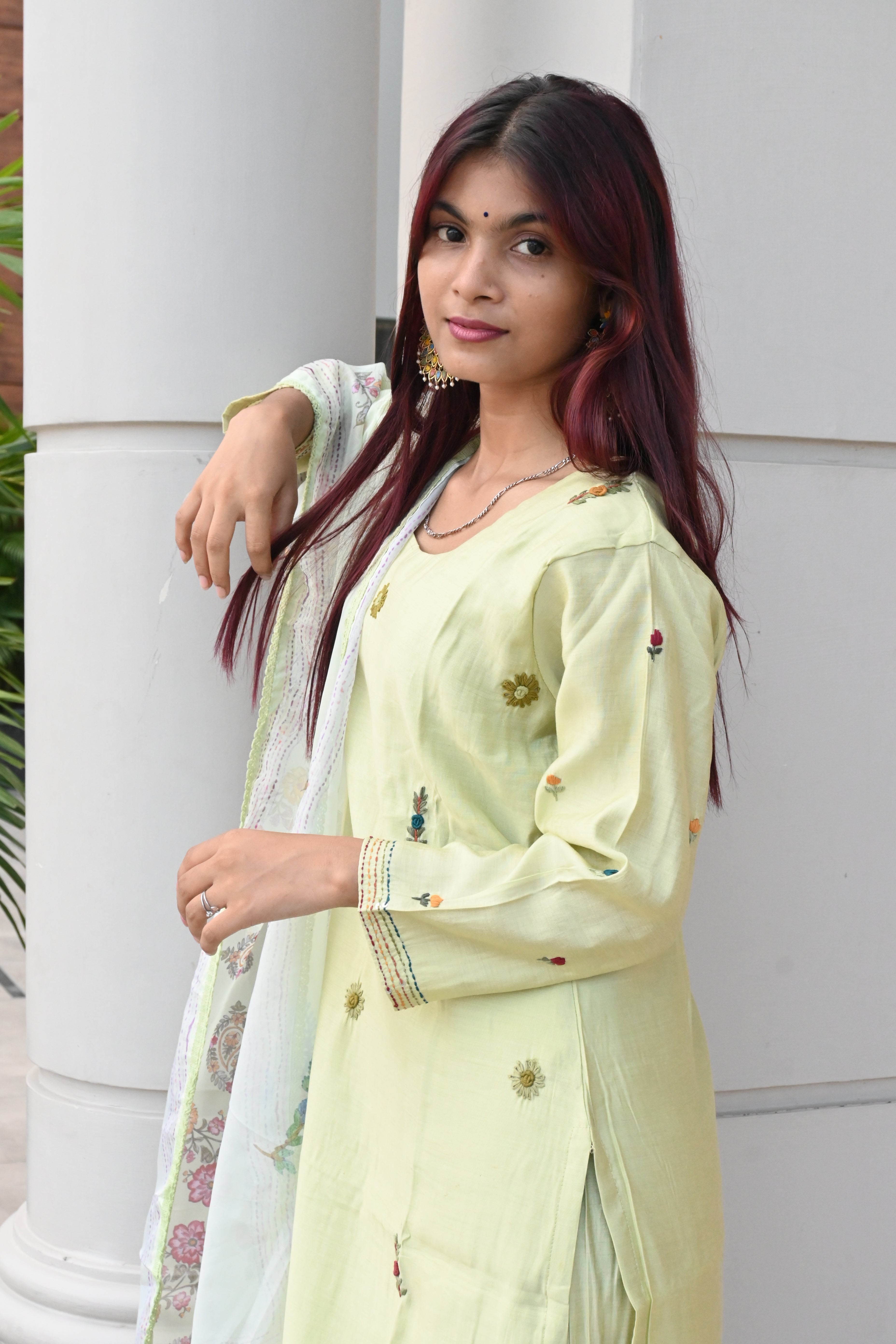 Pastel Bloom Light Green Embroidered Suit Set