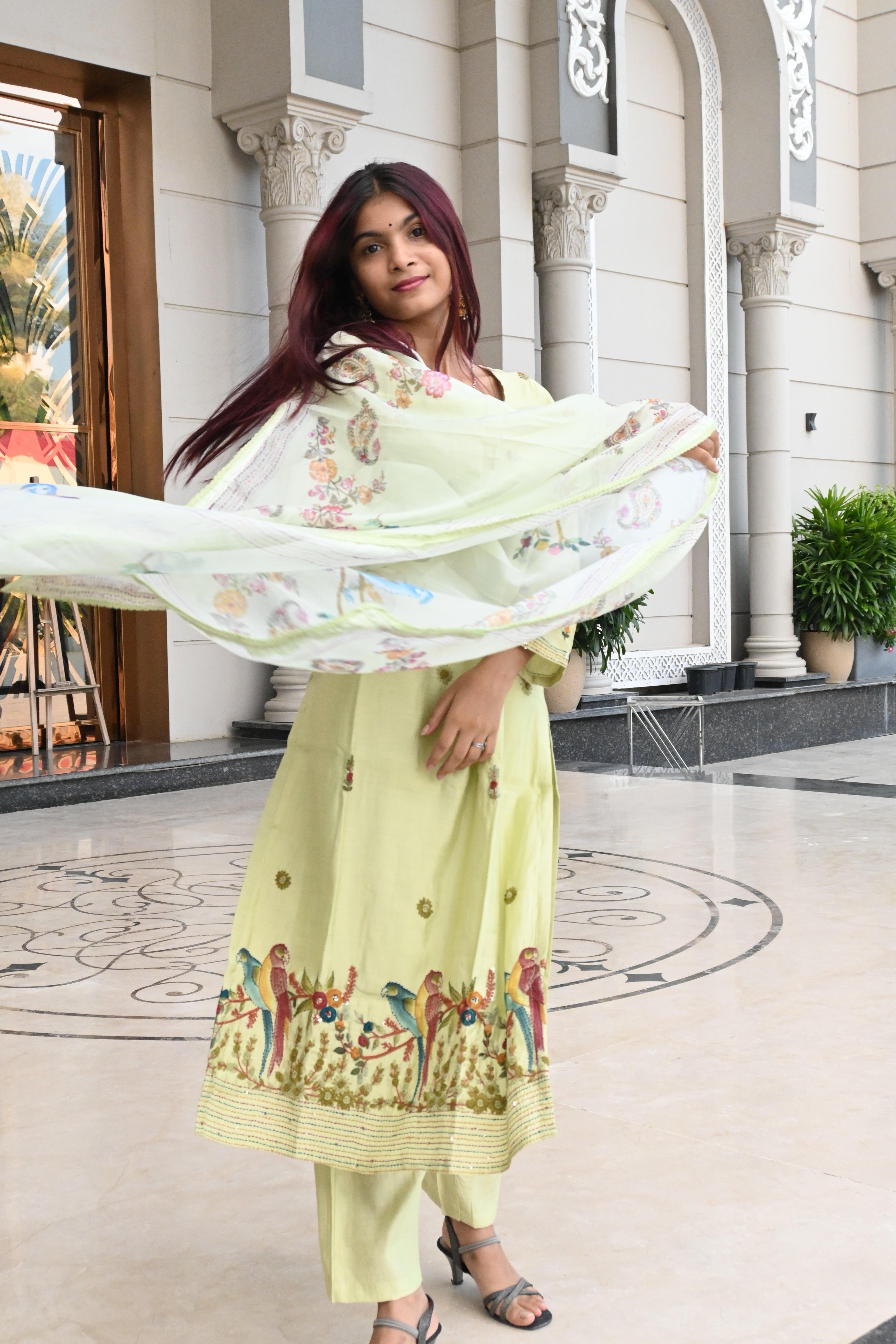 Pastel Bloom Light Green Embroidered Suit Set