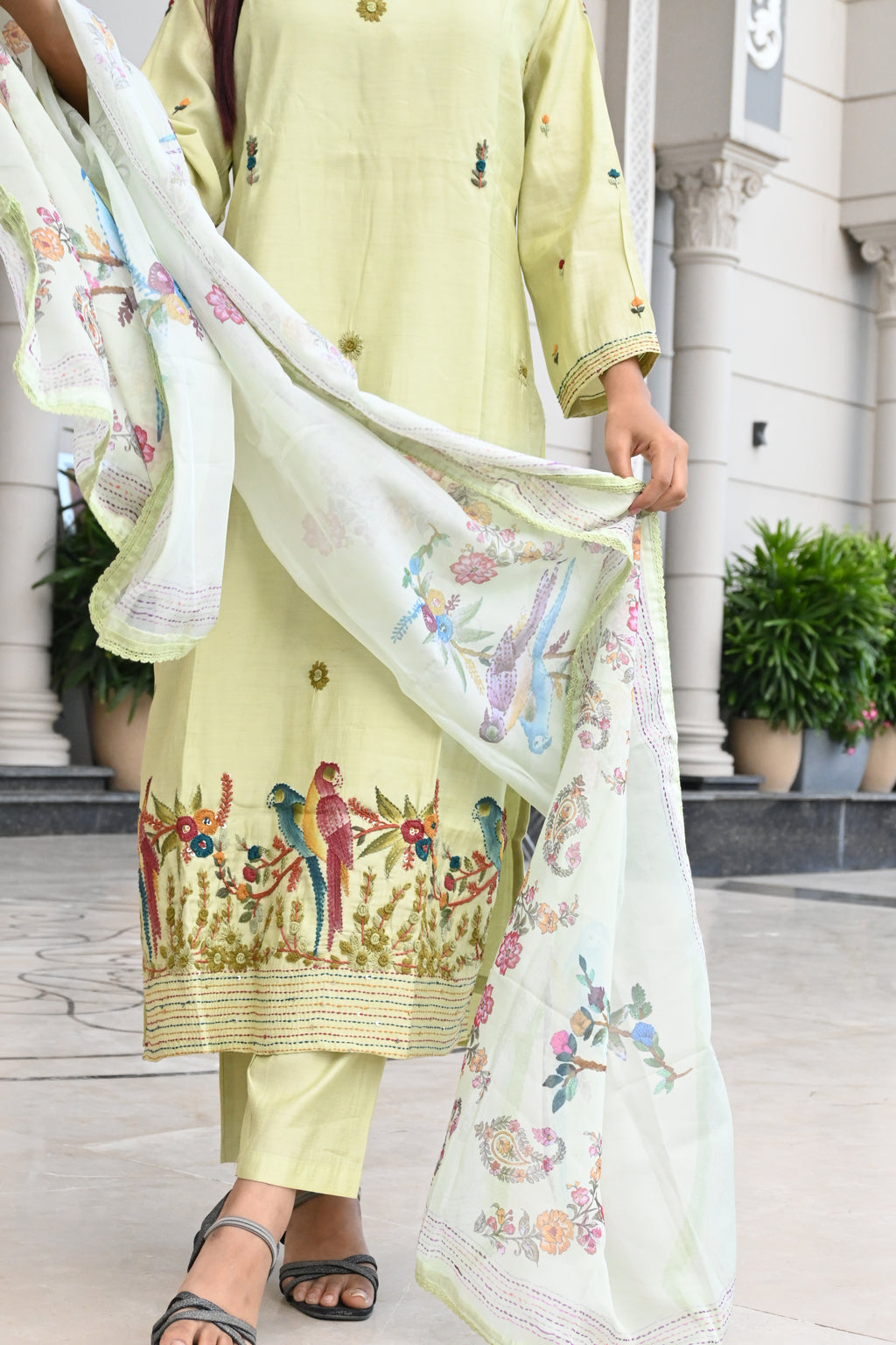 Pastel Bloom Light Green Embroidered Suit Set