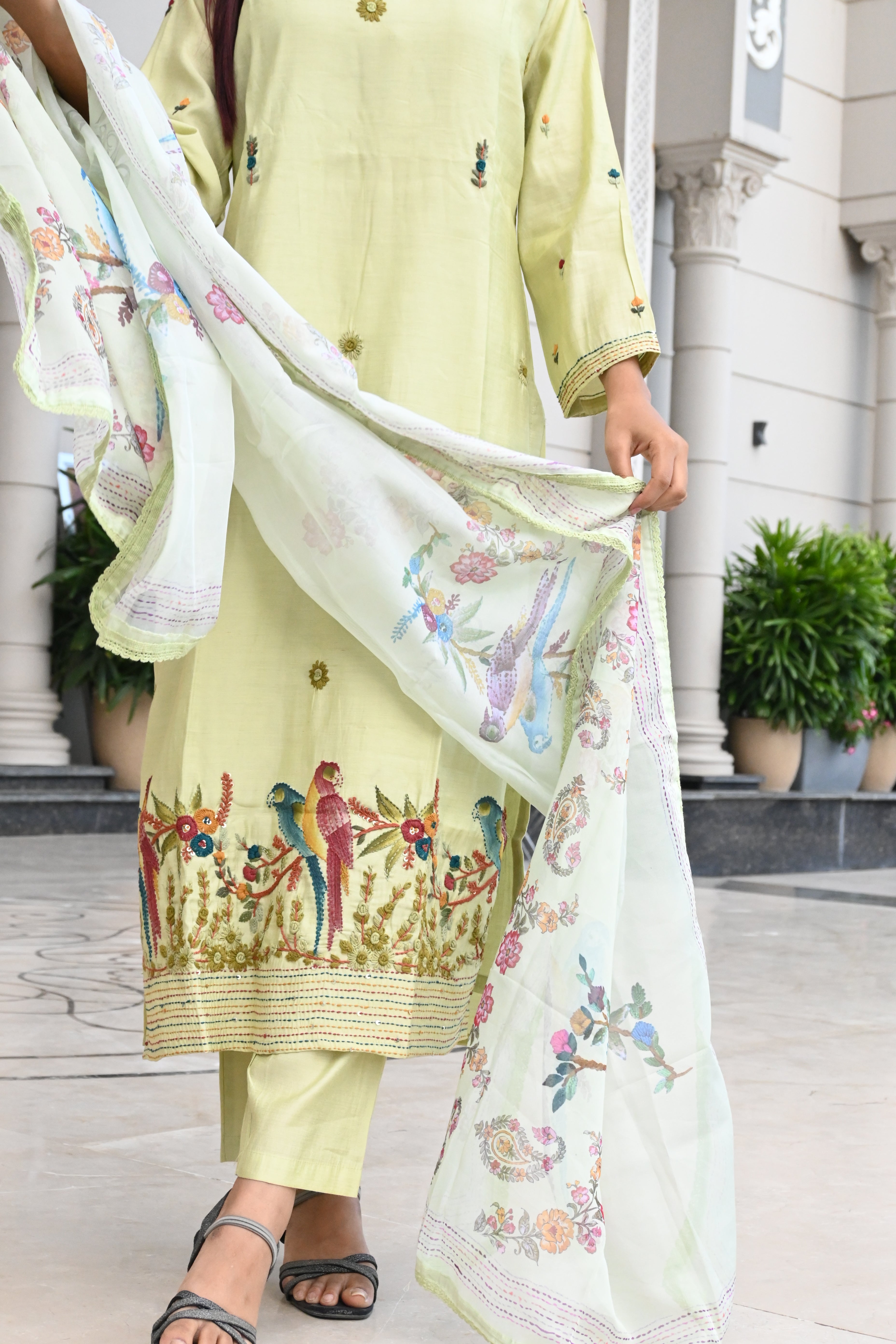 Pastel Bloom Light Green Embroidered Suit Set