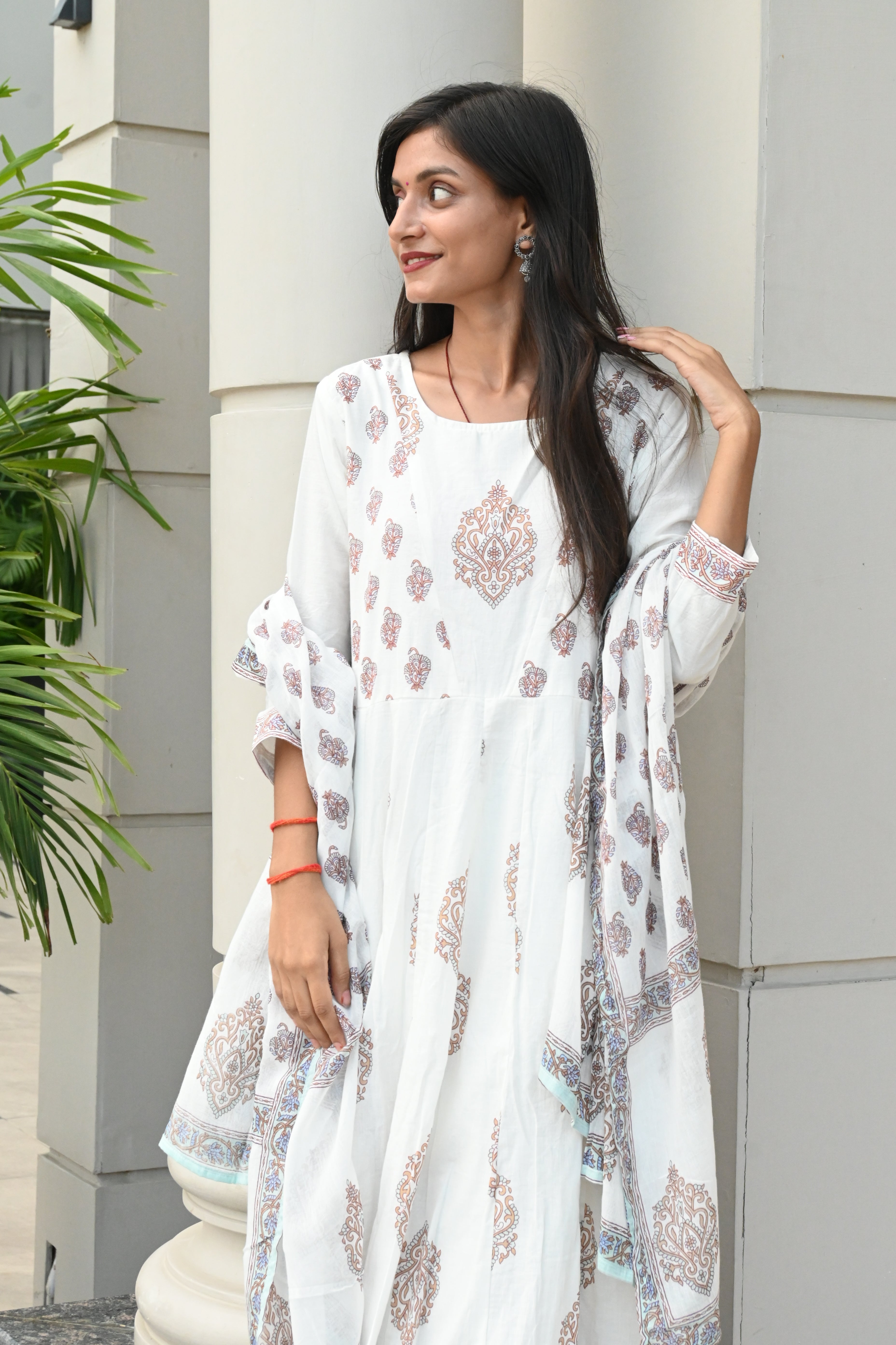 Ivory Elegance Handblock Print Cotton Suit Set