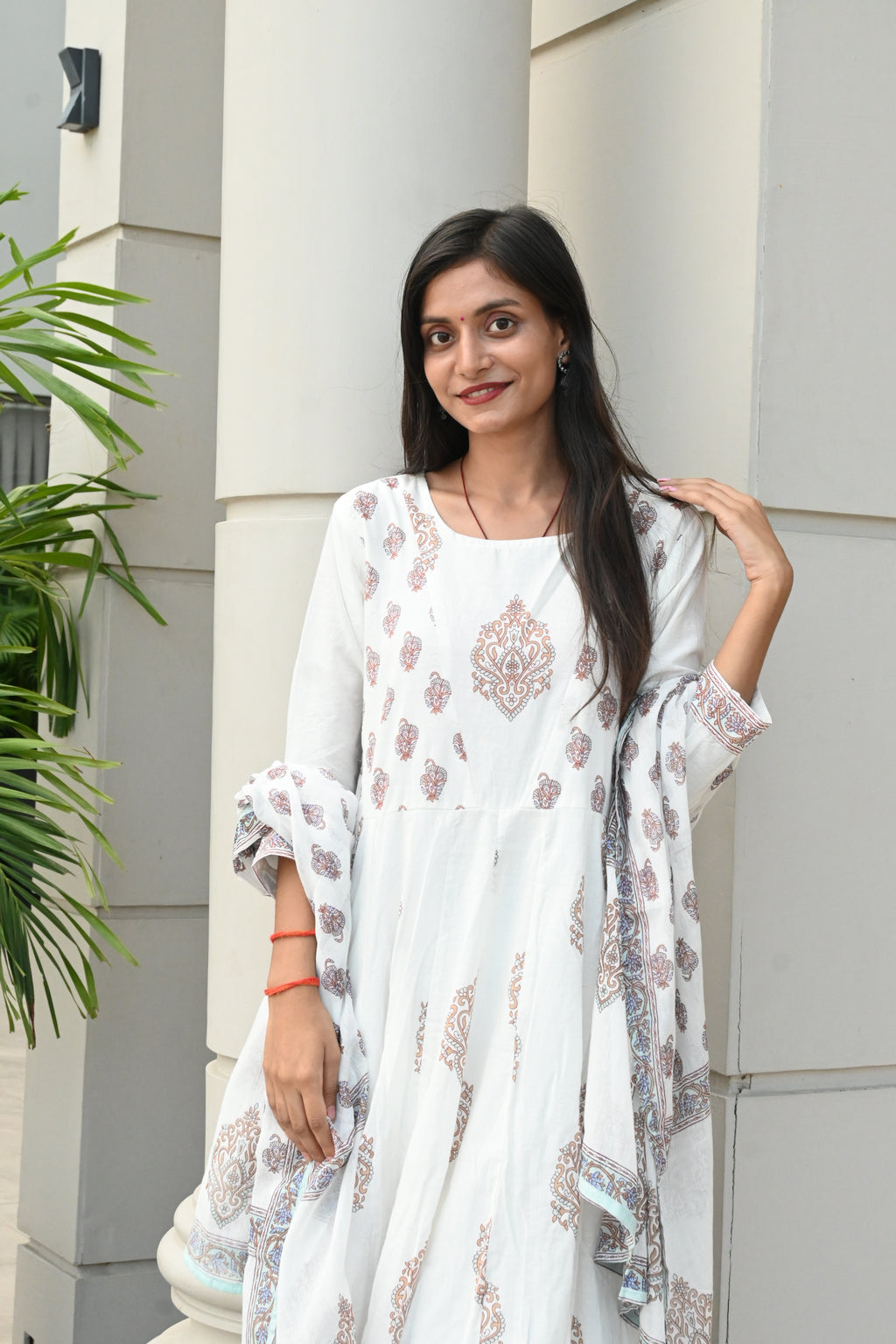 Ivory Elegance Handblock Print Cotton Suit Set