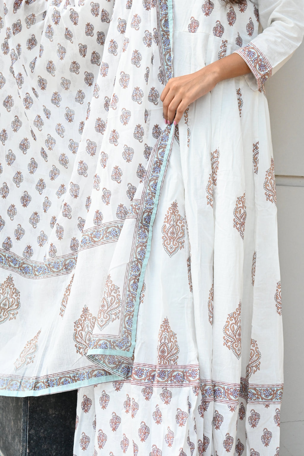 Ivory Elegance Handblock Print Cotton Suit Set