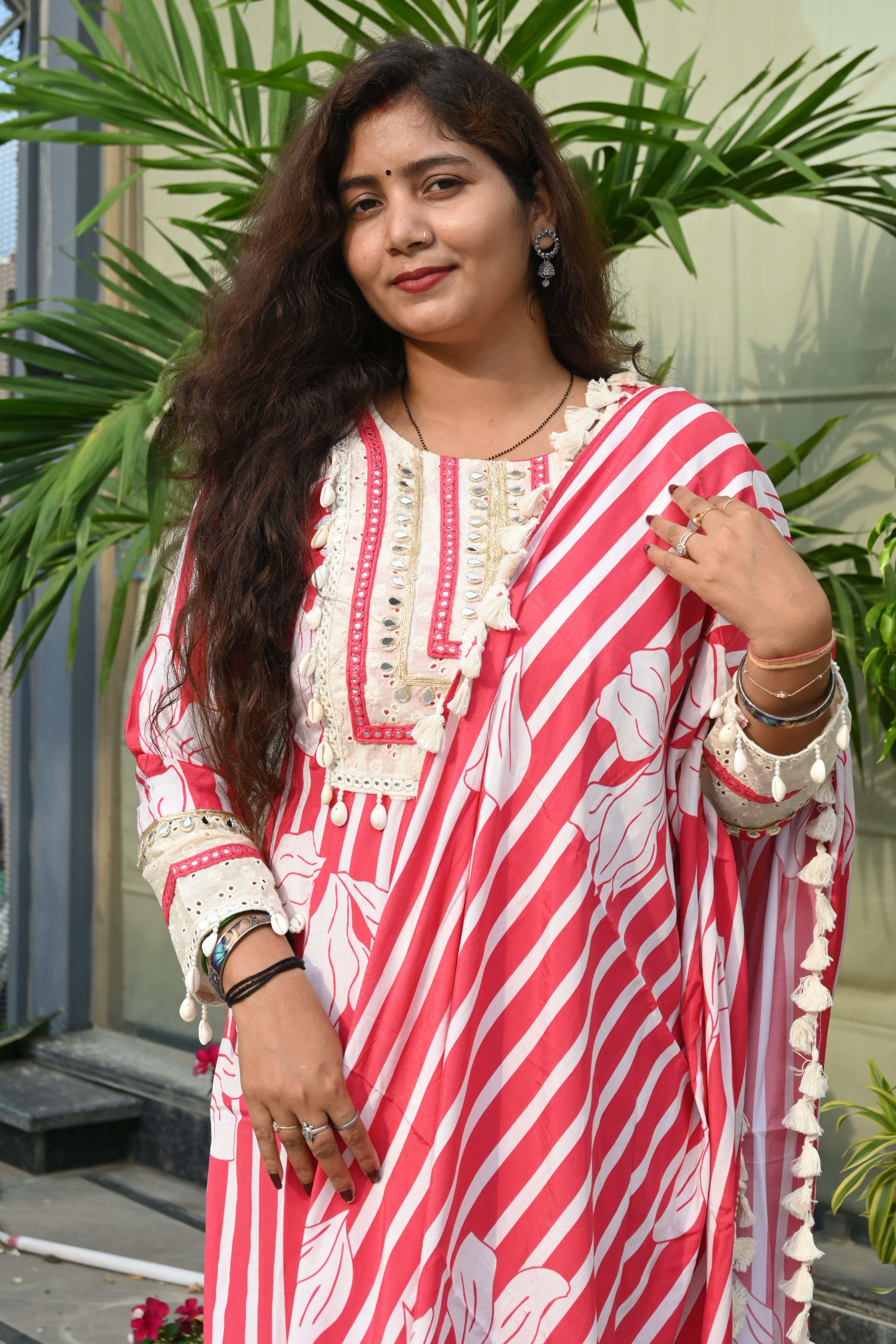 Bold Blossom Striped Kurta Set