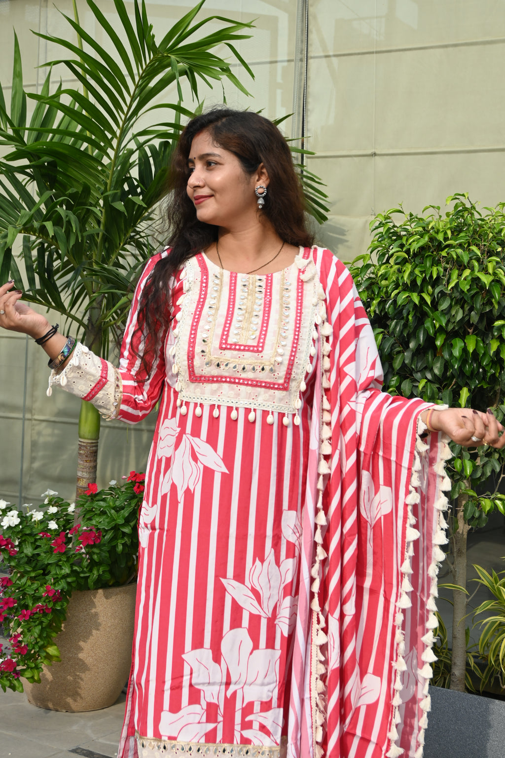 Bold Blossom Striped Kurta Set