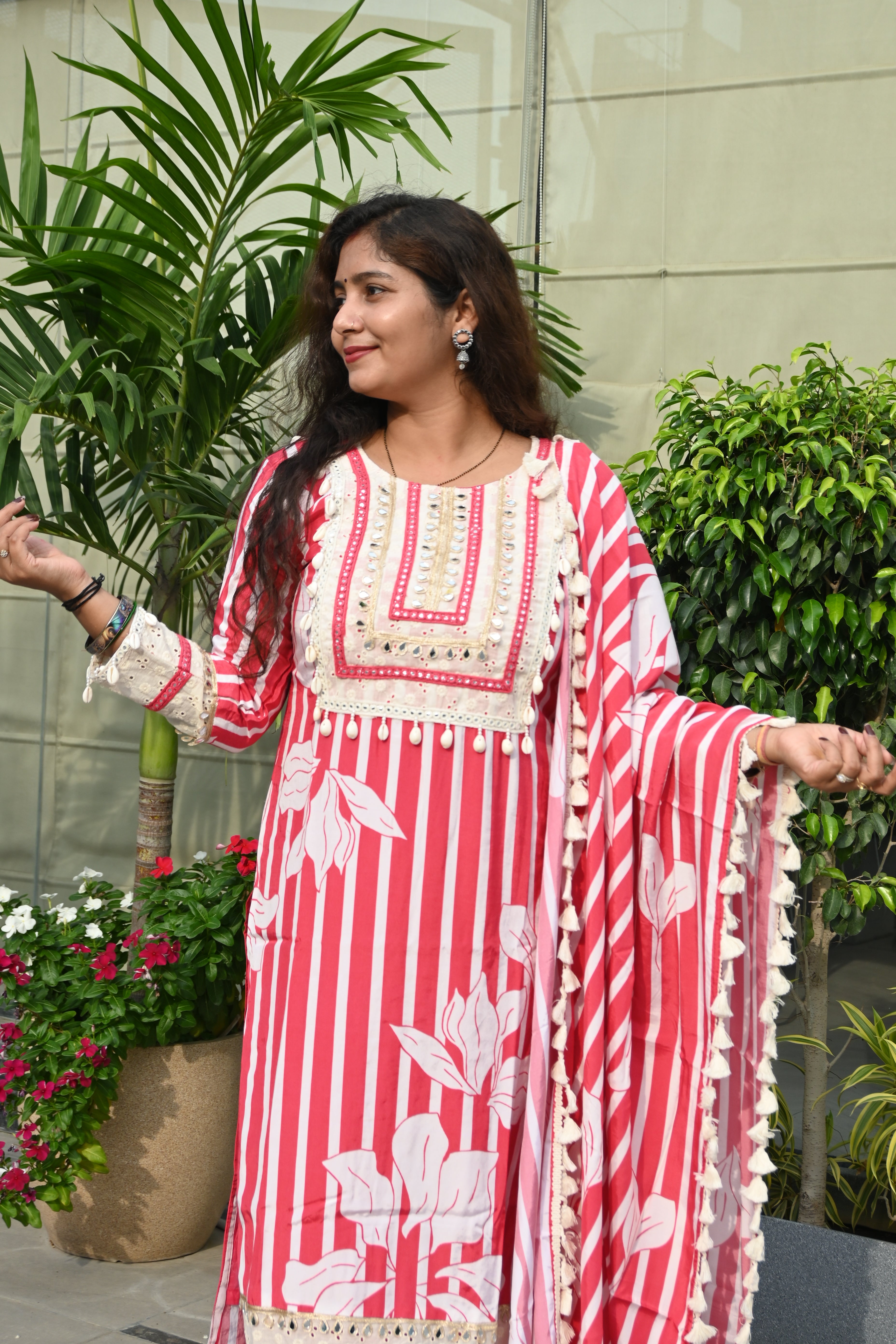 Bold Blossom Striped Kurta Set