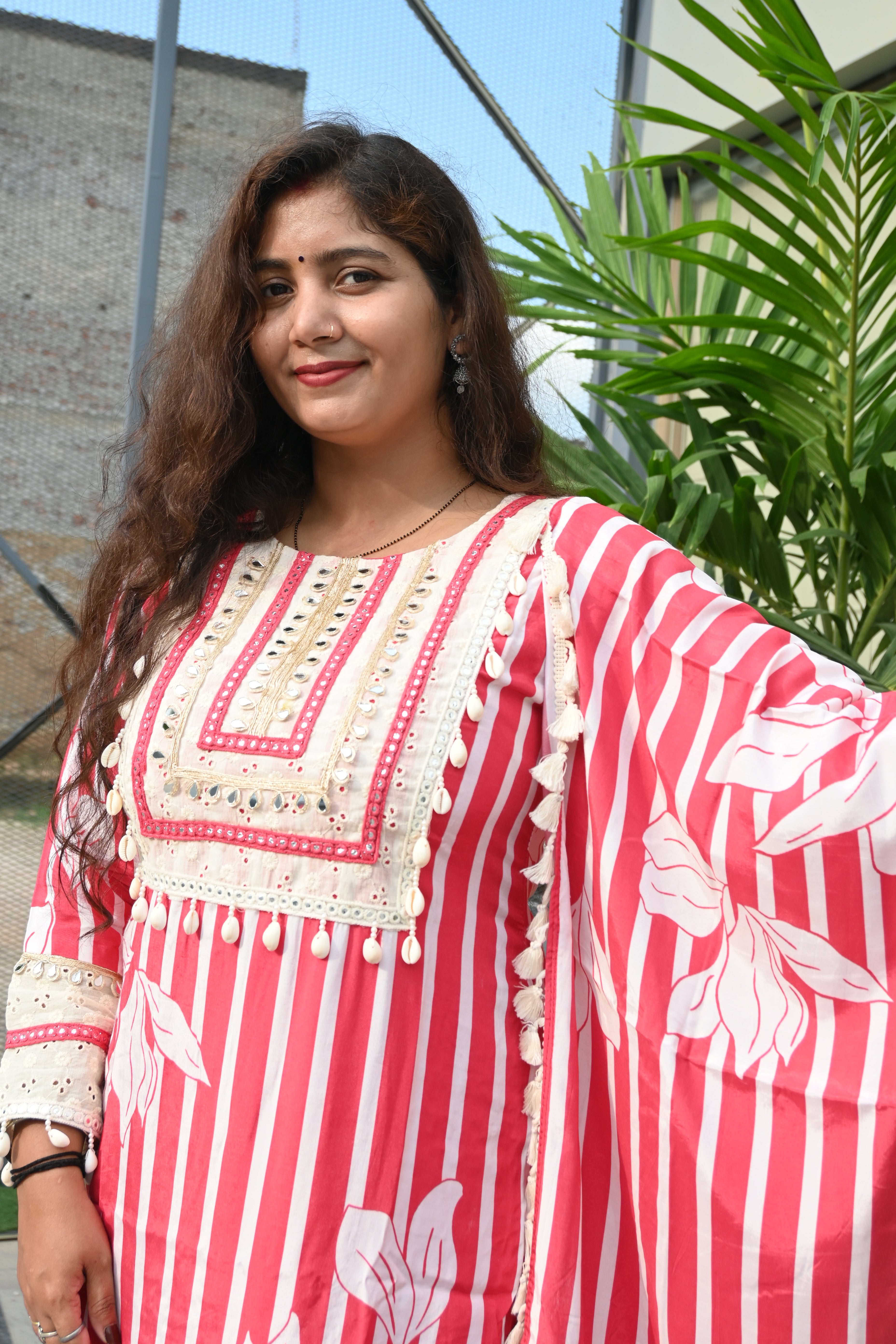 Bold Blossom Striped Kurta Set