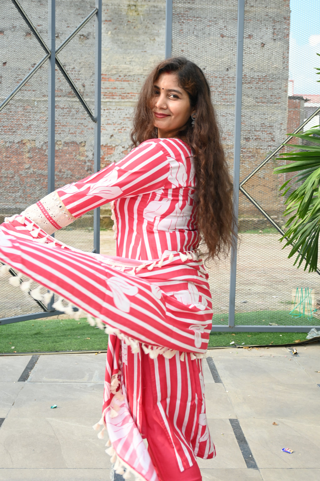 Bold Blossom Striped Kurta Set