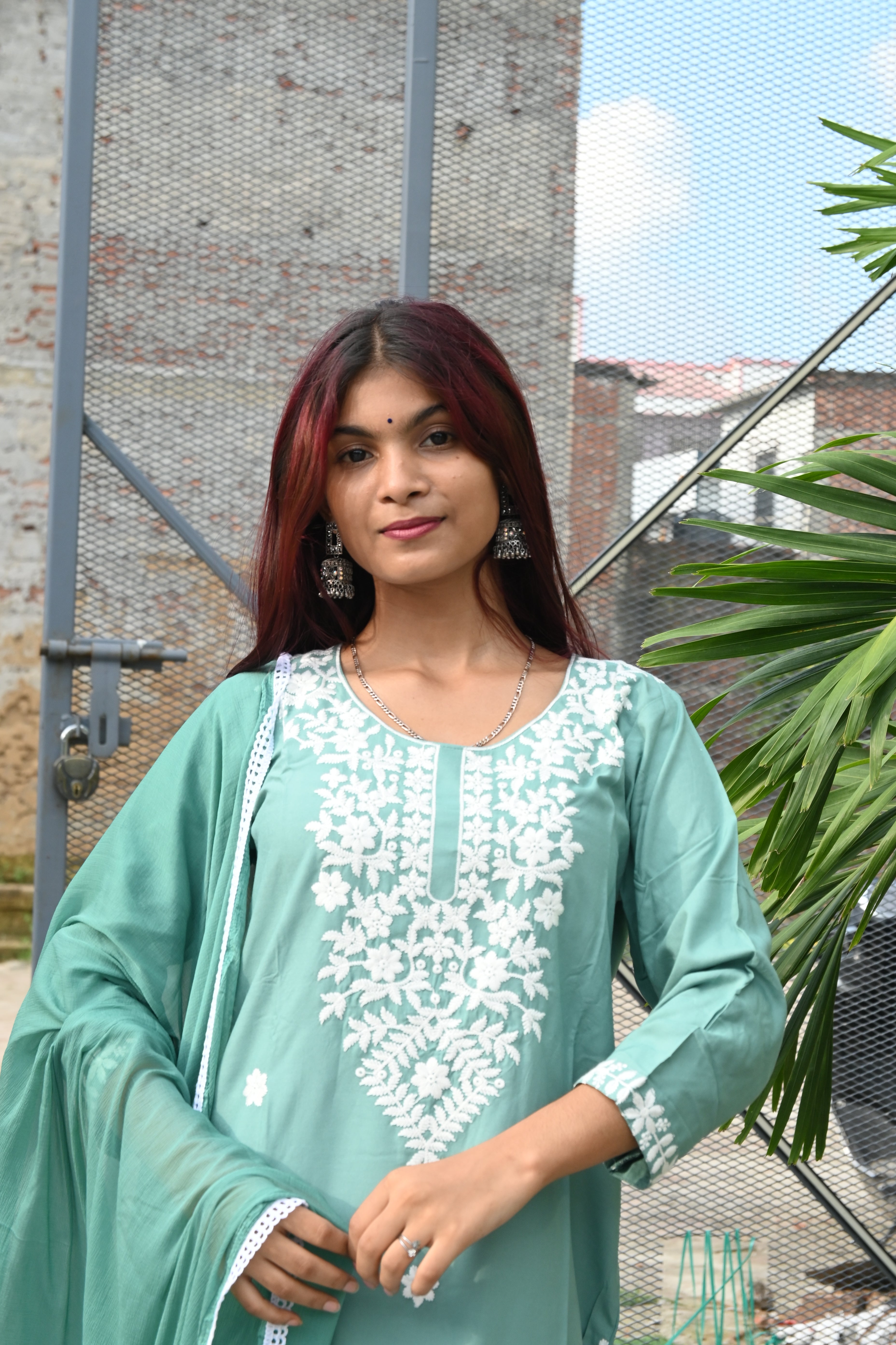 Graceful Mint Green Chiffon Dupatta Set