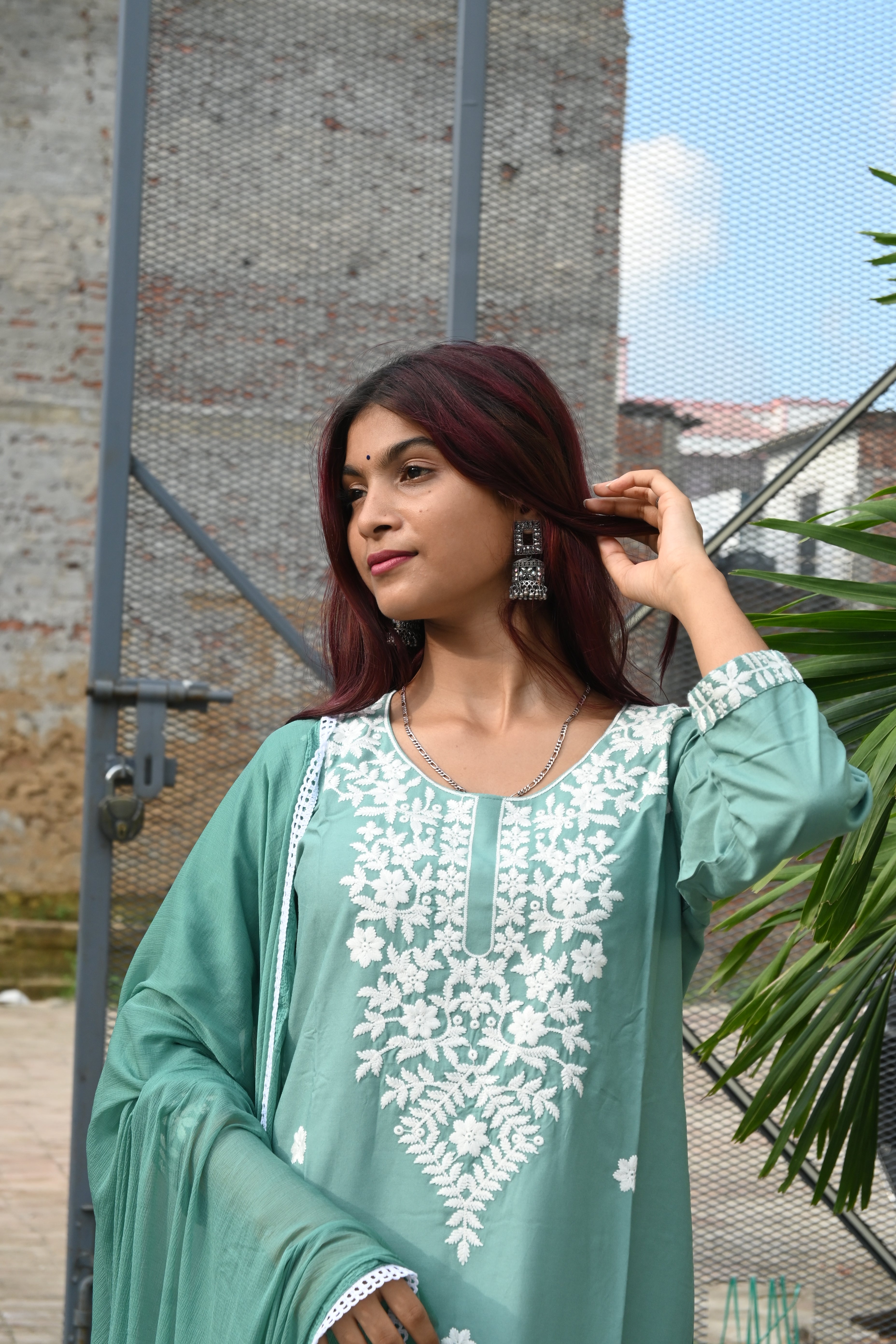 Graceful Mint Green Chiffon Dupatta Set