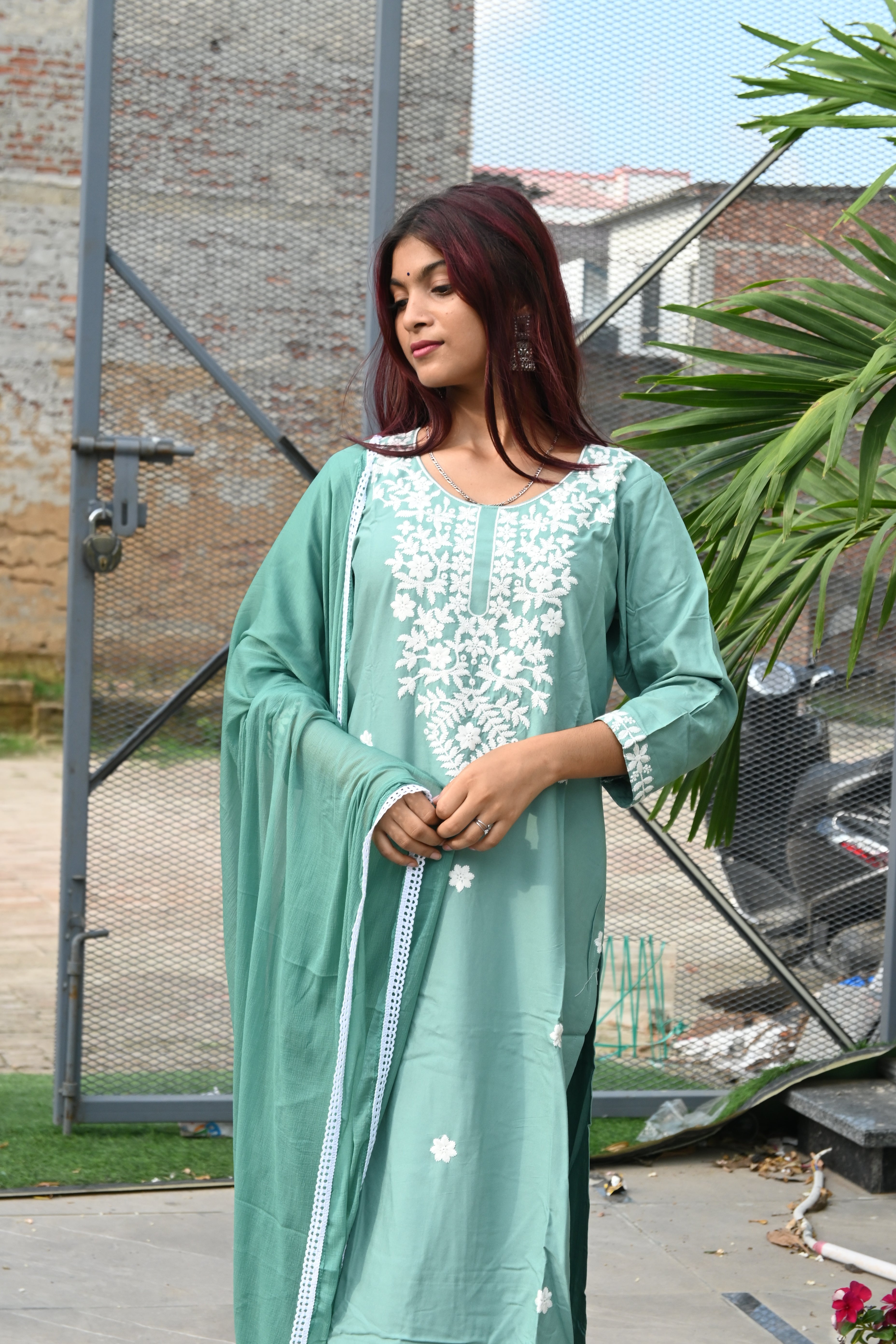 Graceful Mint Green Chiffon Dupatta Set