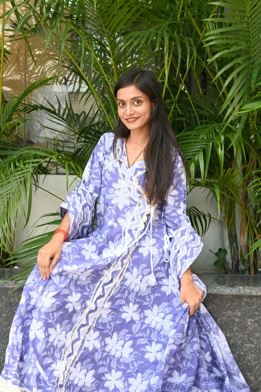 Lavender Grace Floral Anarkali Set