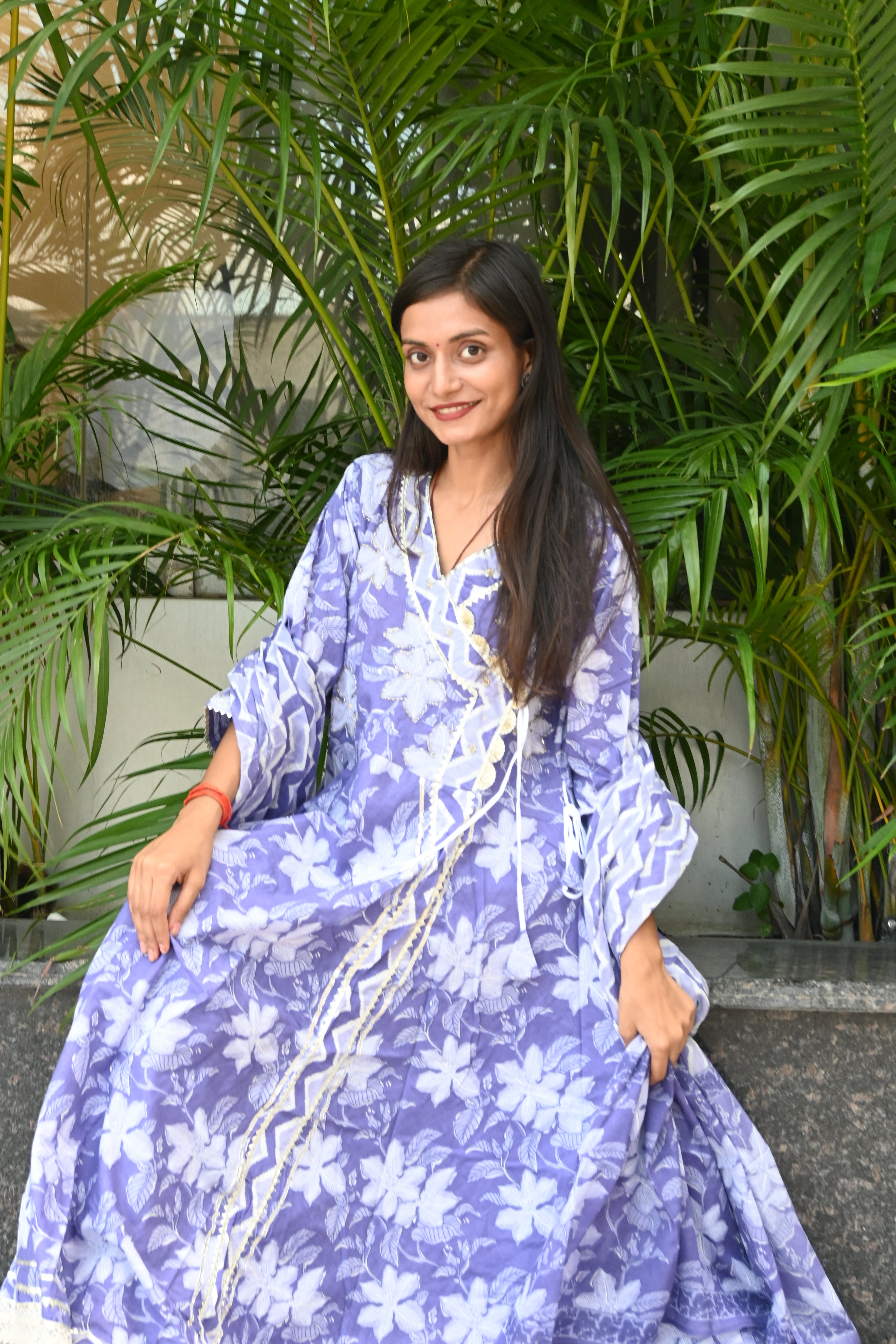Lavender Grace Floral Anarkali Set