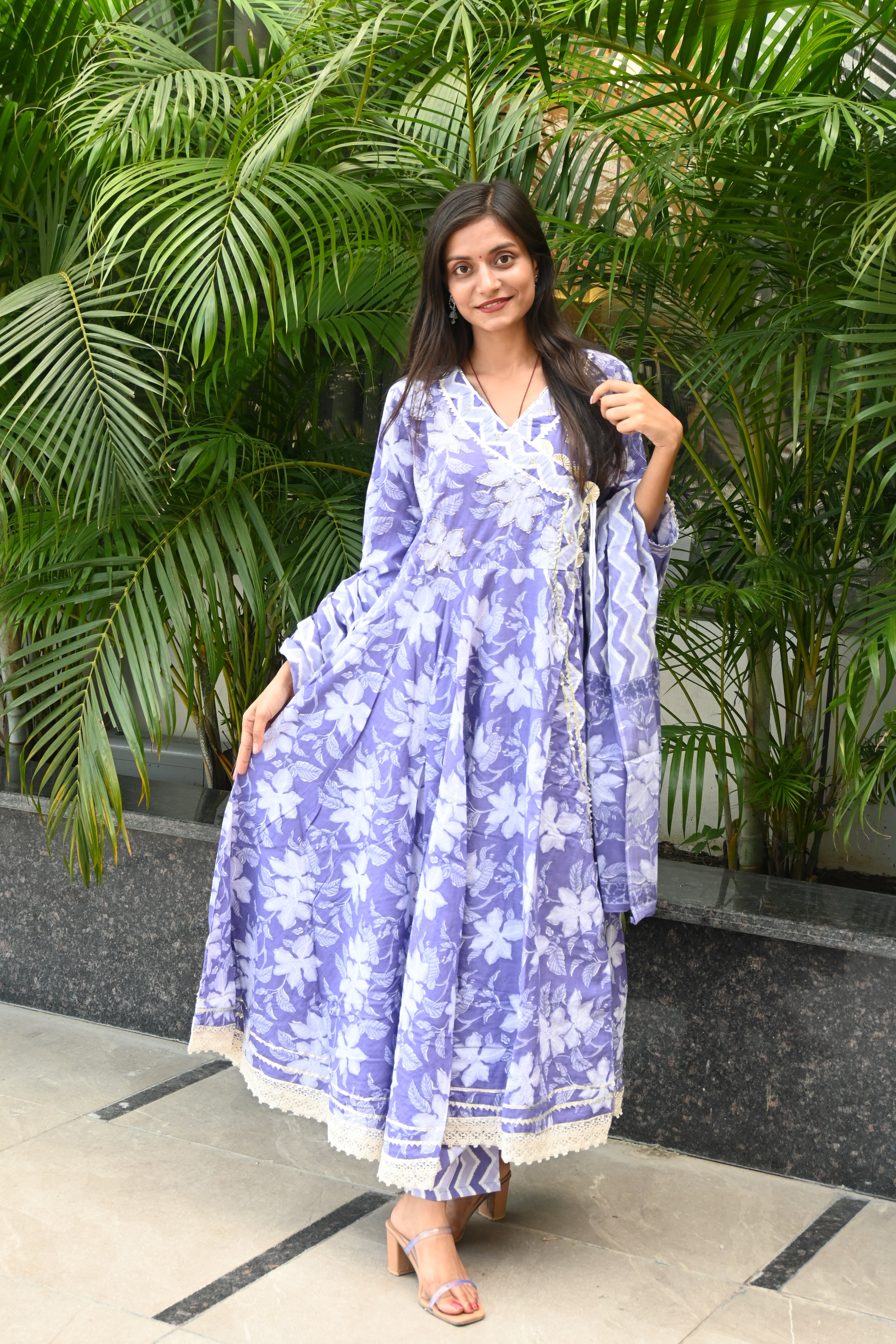 Lavender Grace Floral Anarkali Set