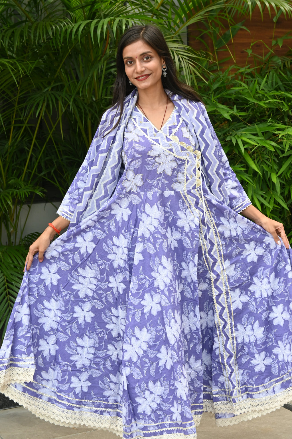 Lavender Grace Floral Anarkali Set