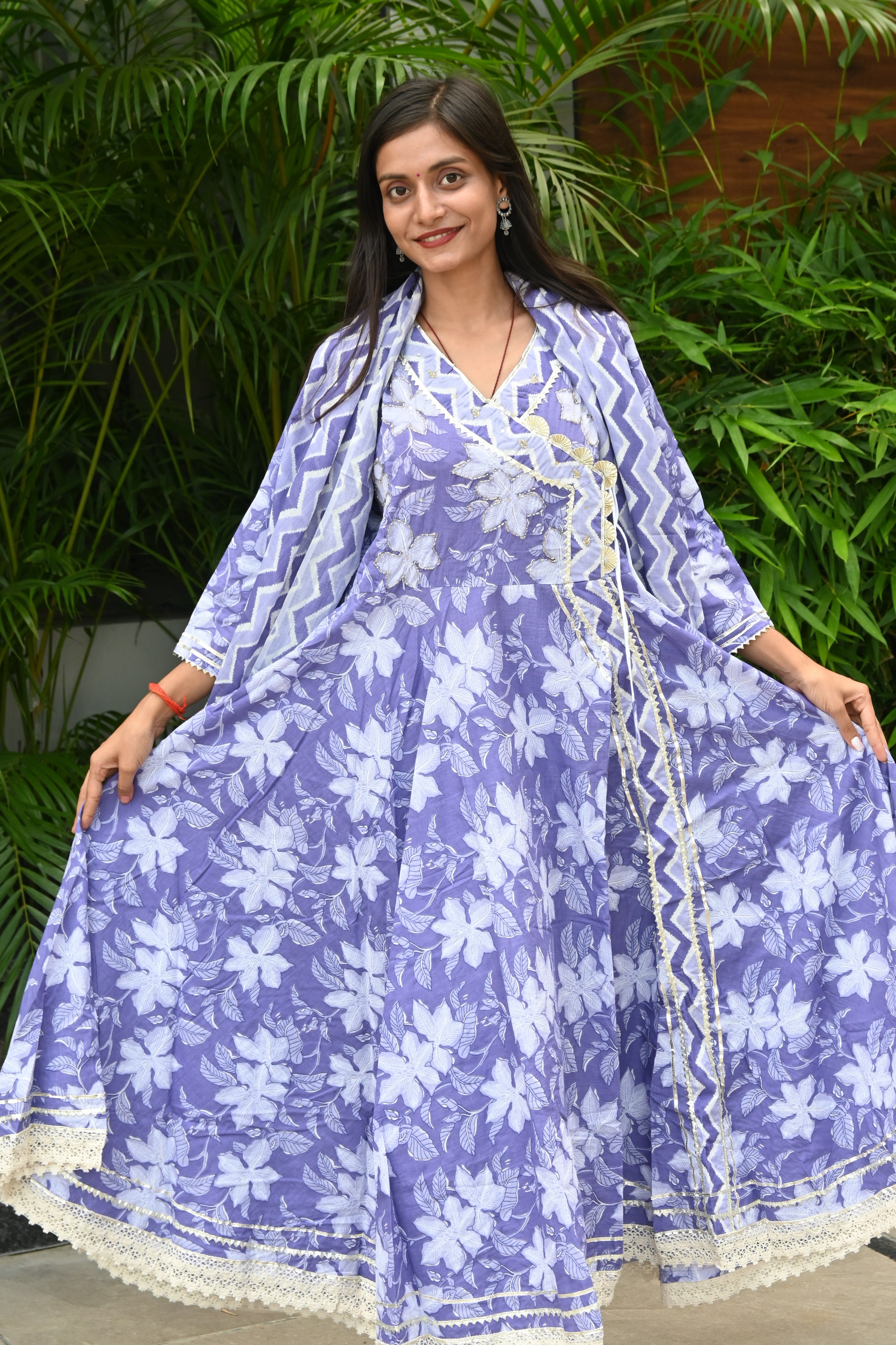 Lavender Grace Floral Anarkali Set