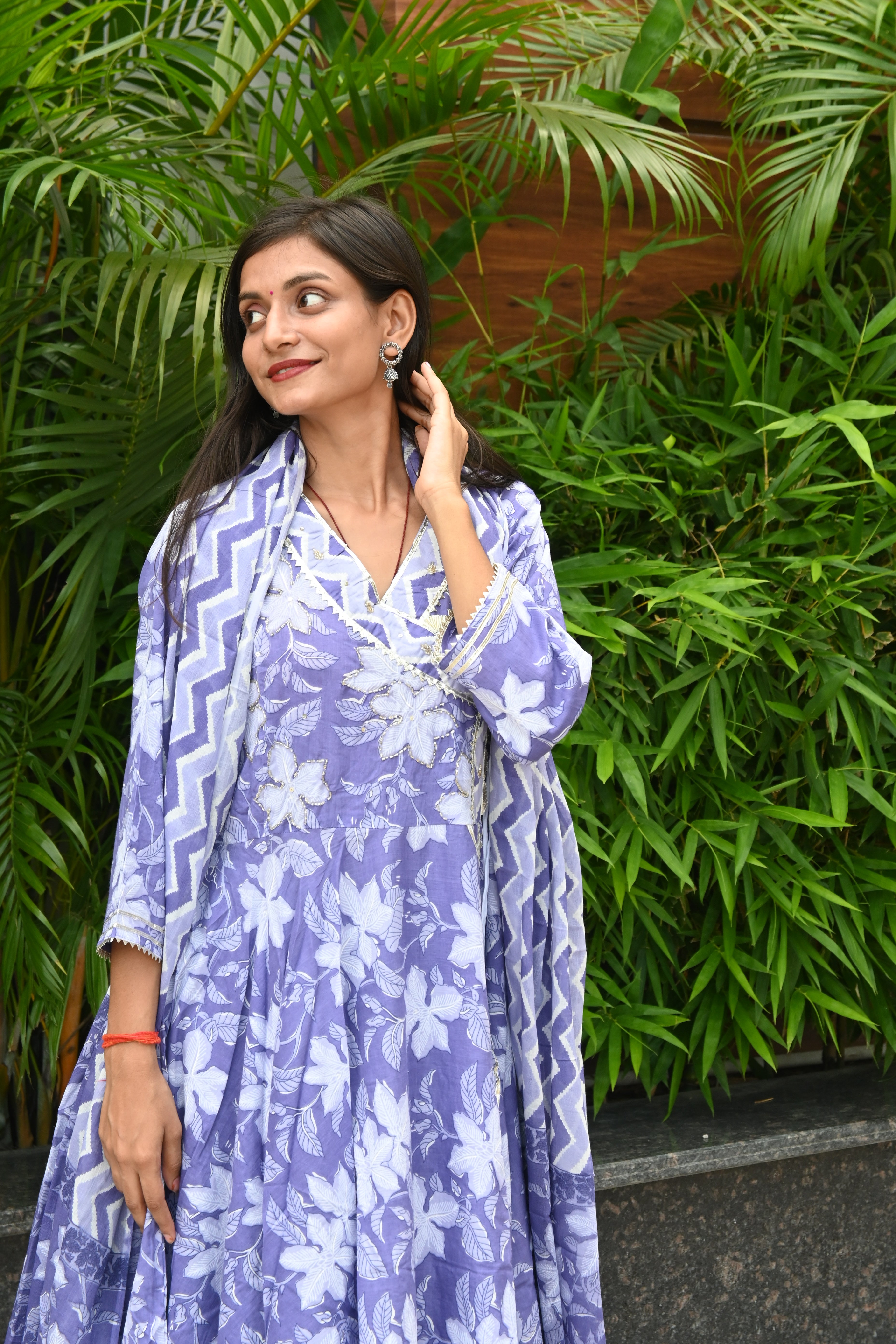 Lavender Grace Floral Anarkali Set