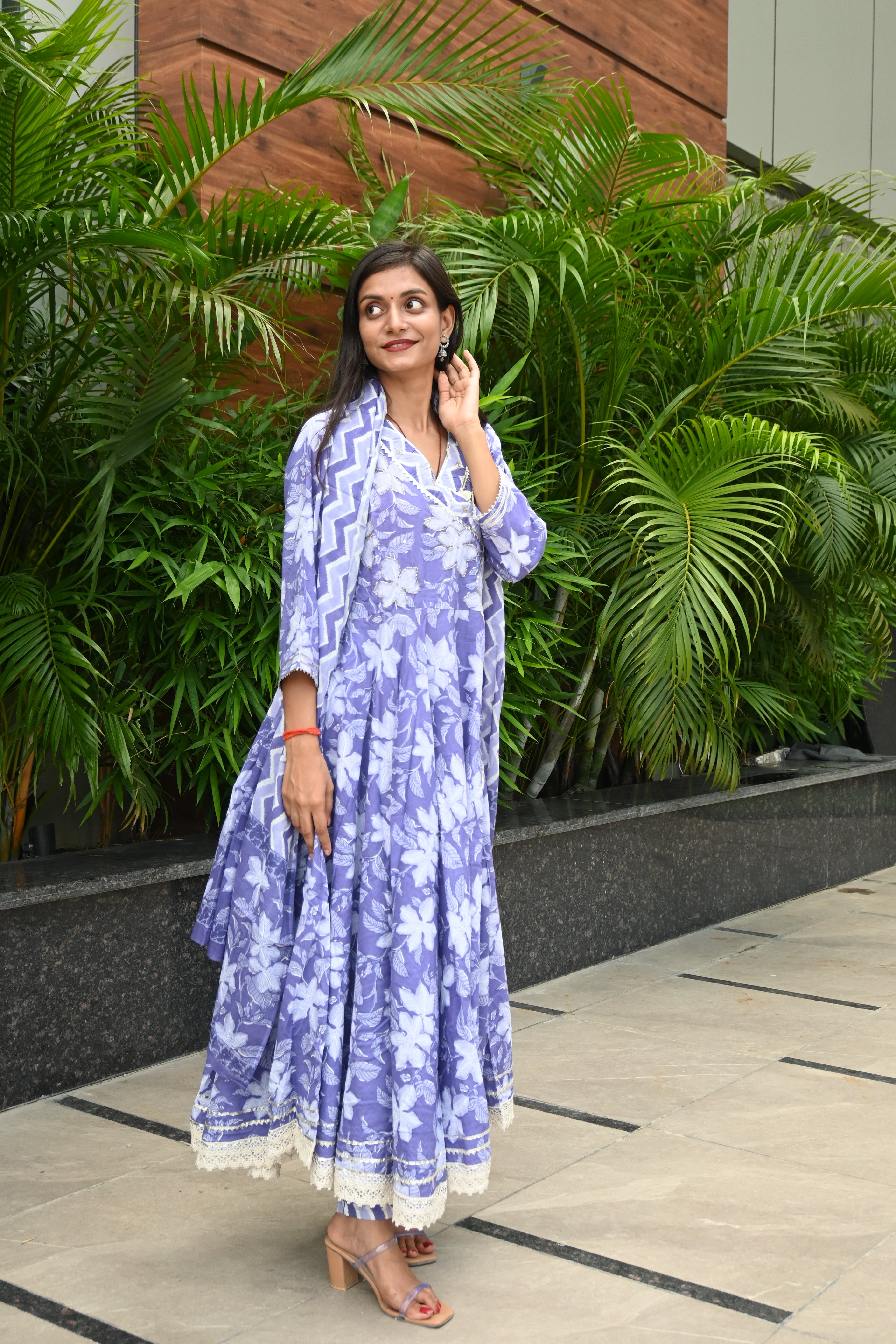 Lavender Grace Floral Anarkali Set