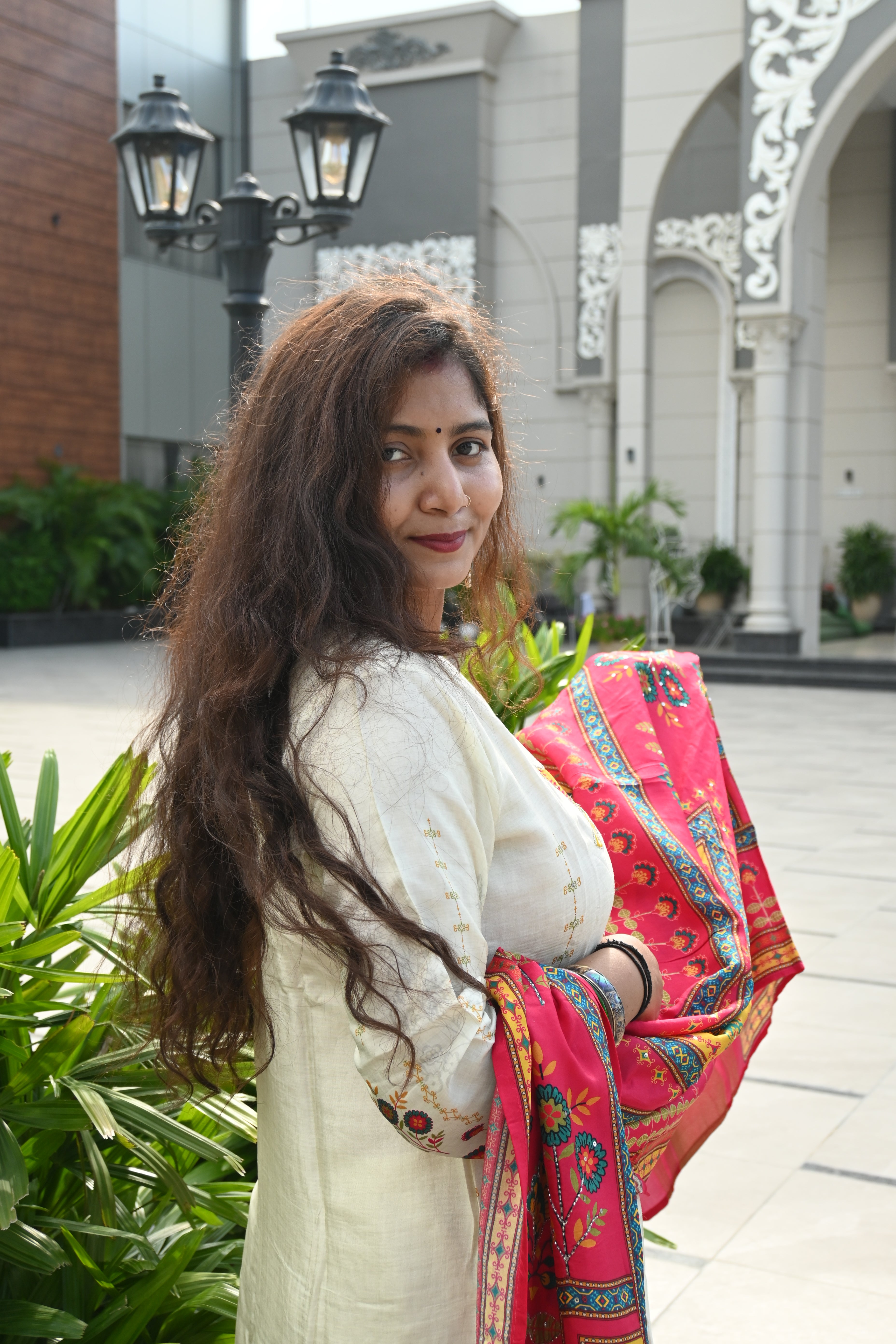 Ivory Charm Printed Kurta Set with Phulkari-Inspired Dupatta