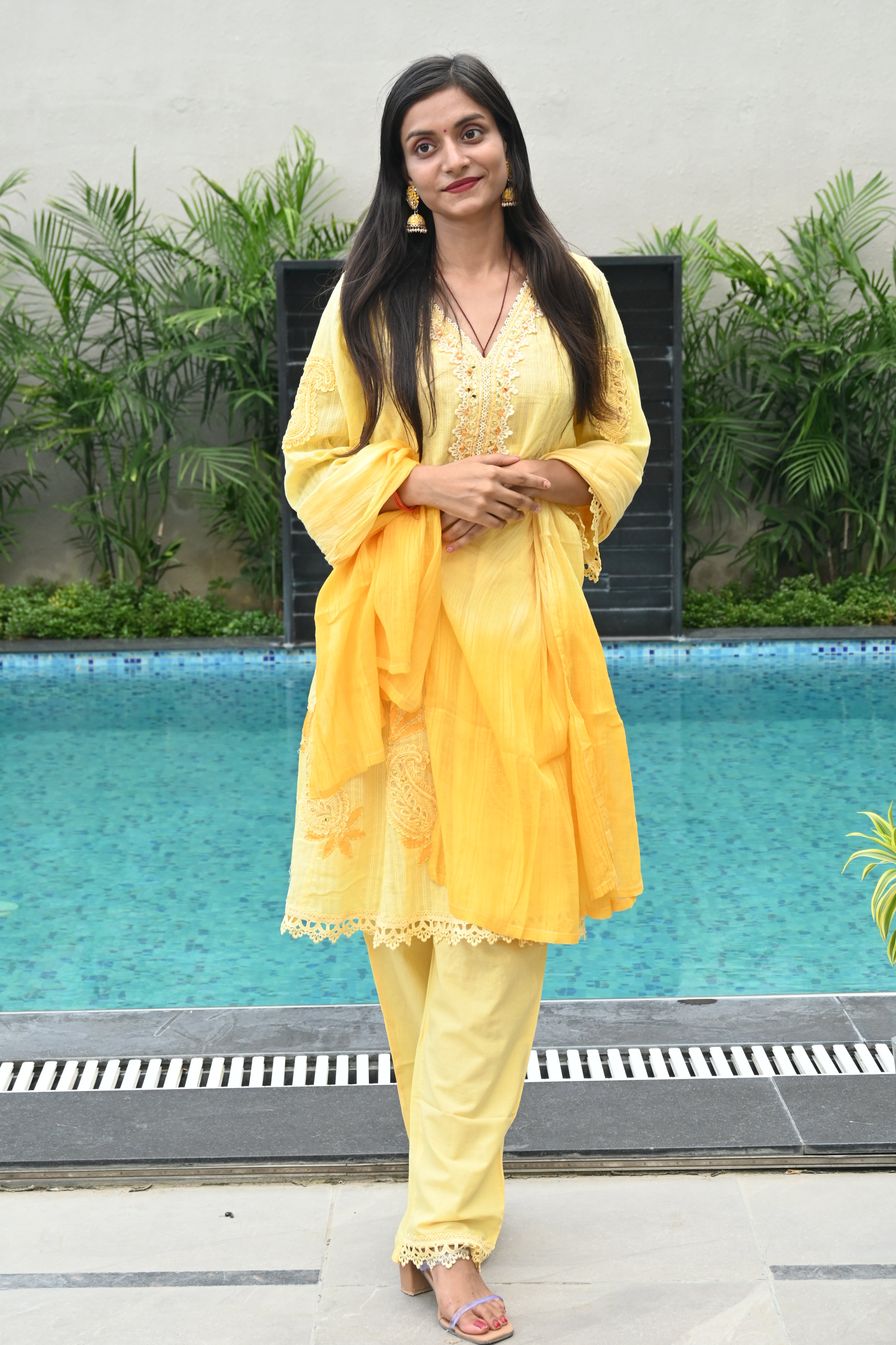 Sunshine Yellow Embroidered Kurti Set with Dupatta