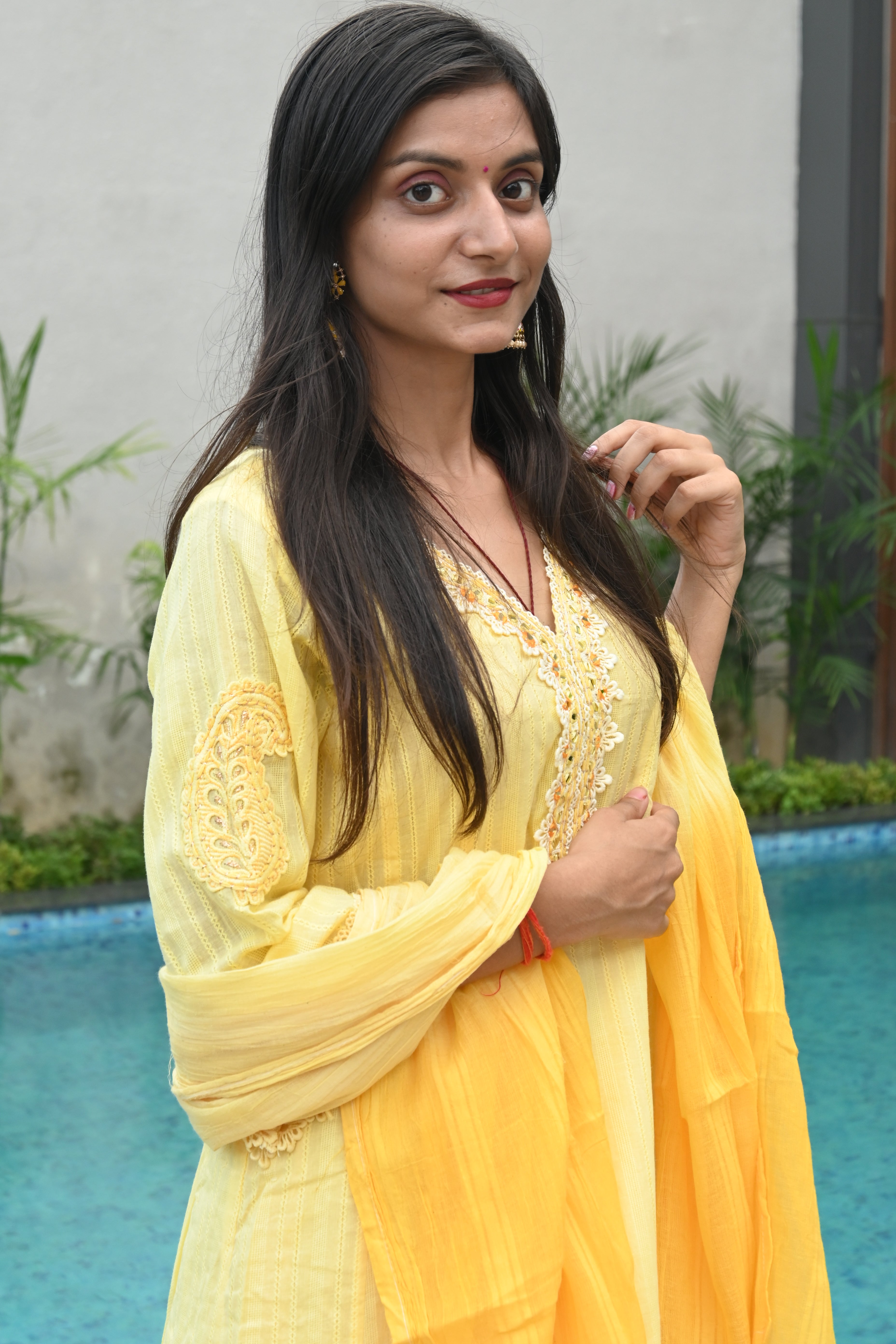 Sunshine Yellow Embroidered Kurti Set with Dupatta