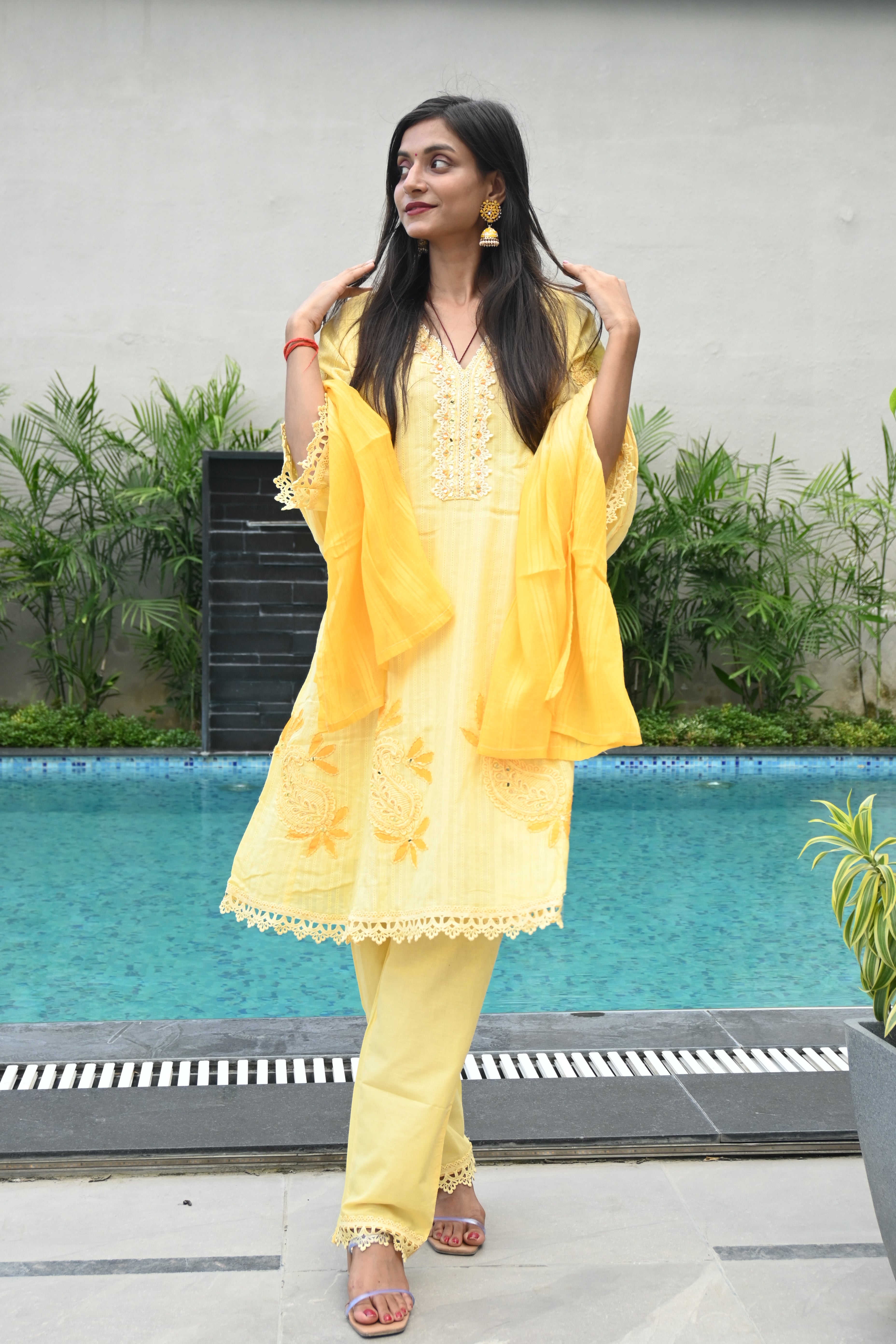 Sunshine Yellow Embroidered Kurti Set with Dupatta