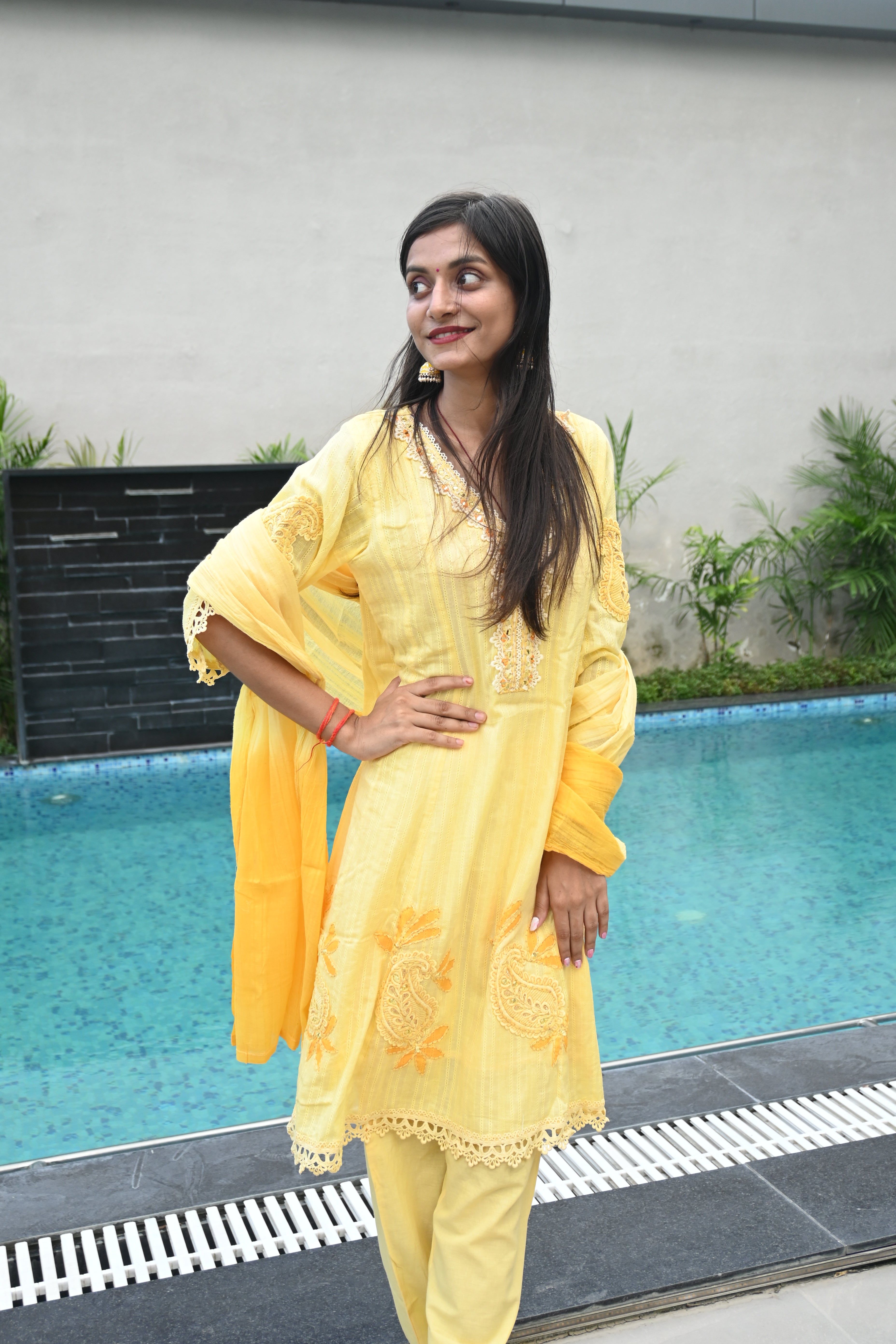 Sunshine Yellow Embroidered Kurti Set with Dupatta