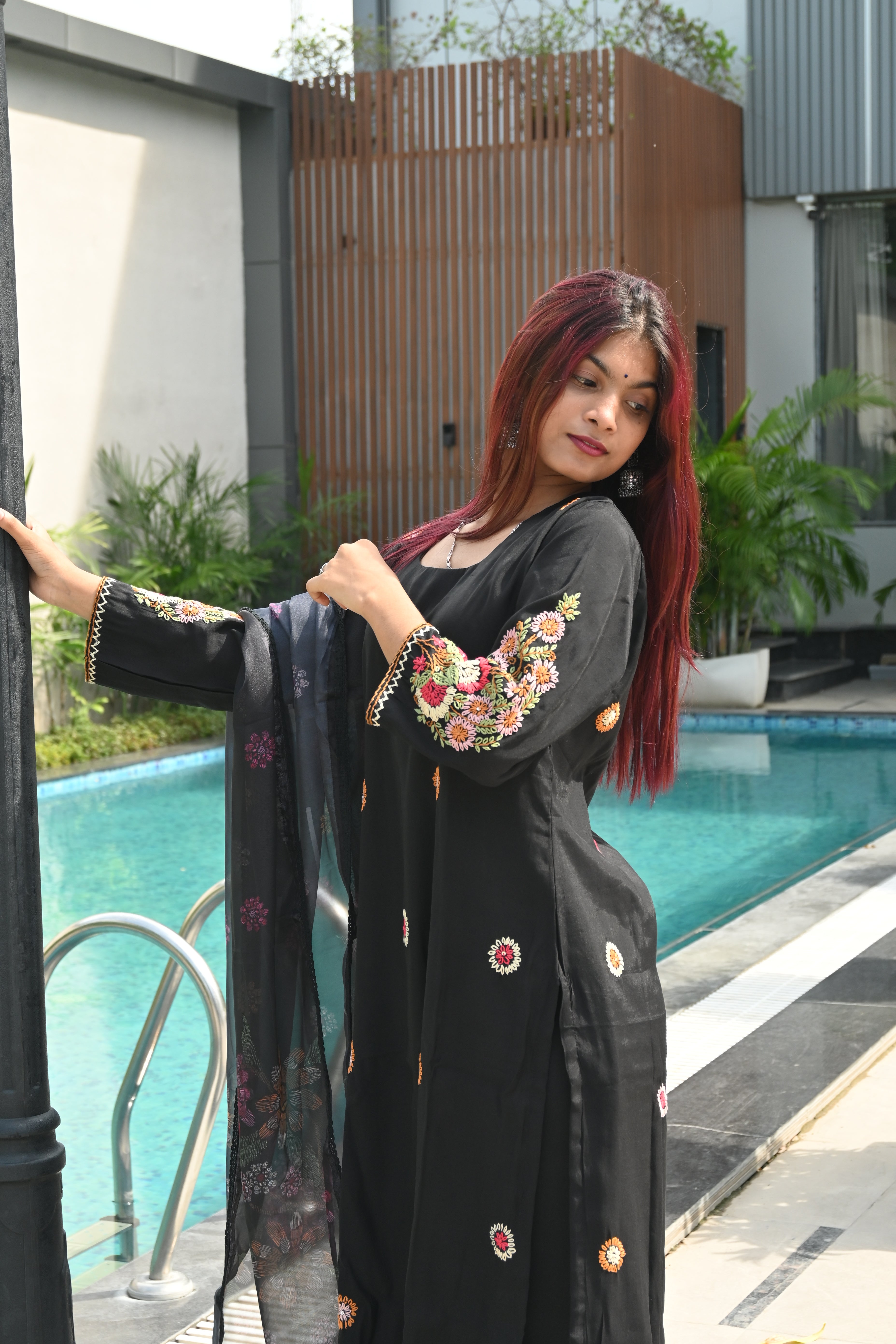 Noir Bloom Embroidered Kurta Set