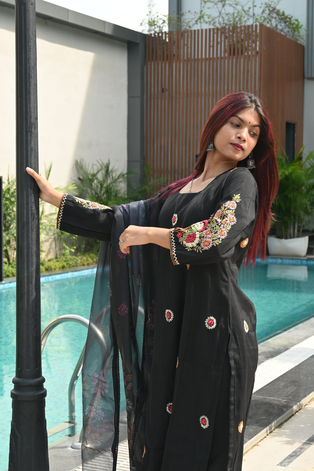 Noir Bloom Embroidered Kurta Set
