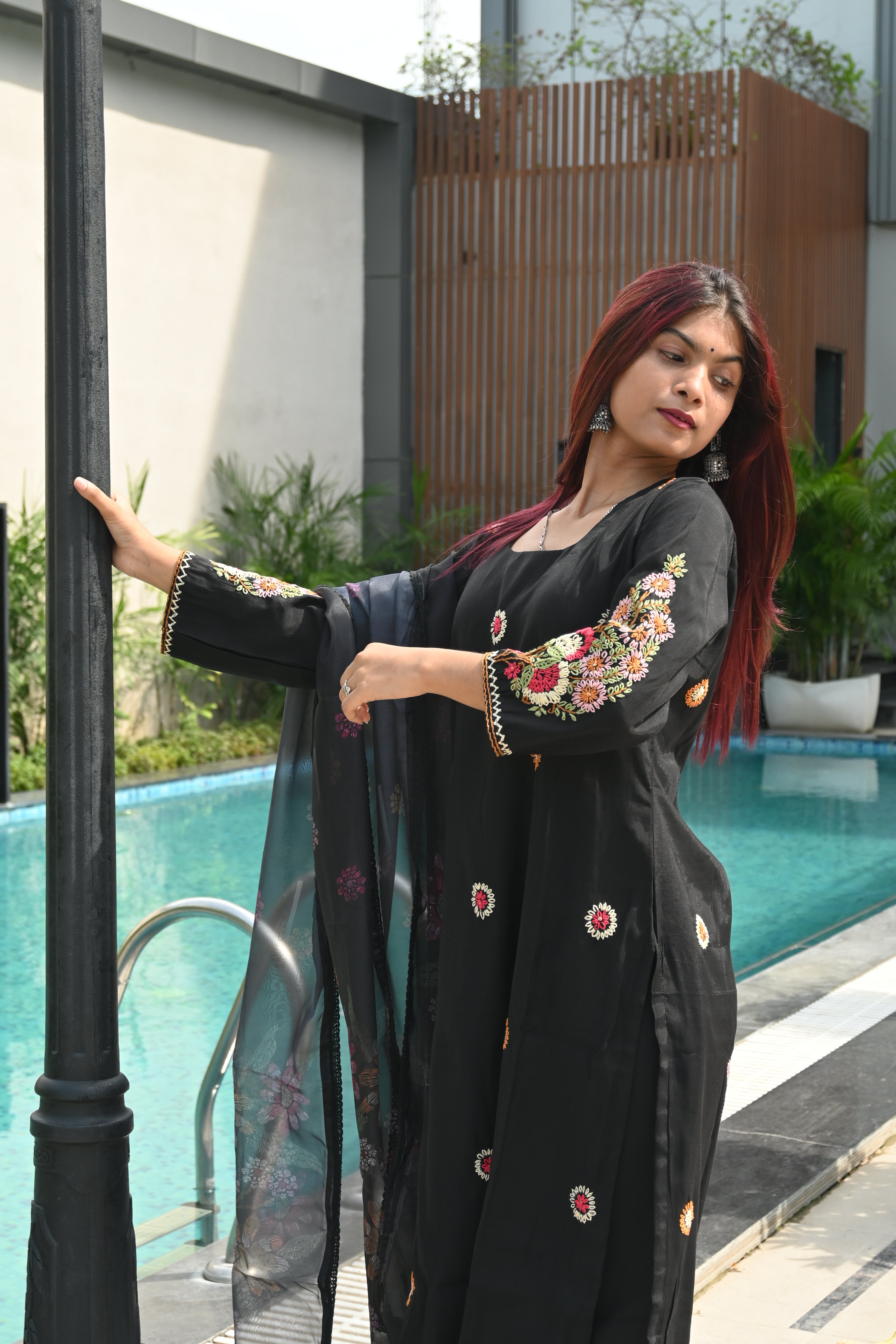 Noir Bloom Embroidered Kurta Set