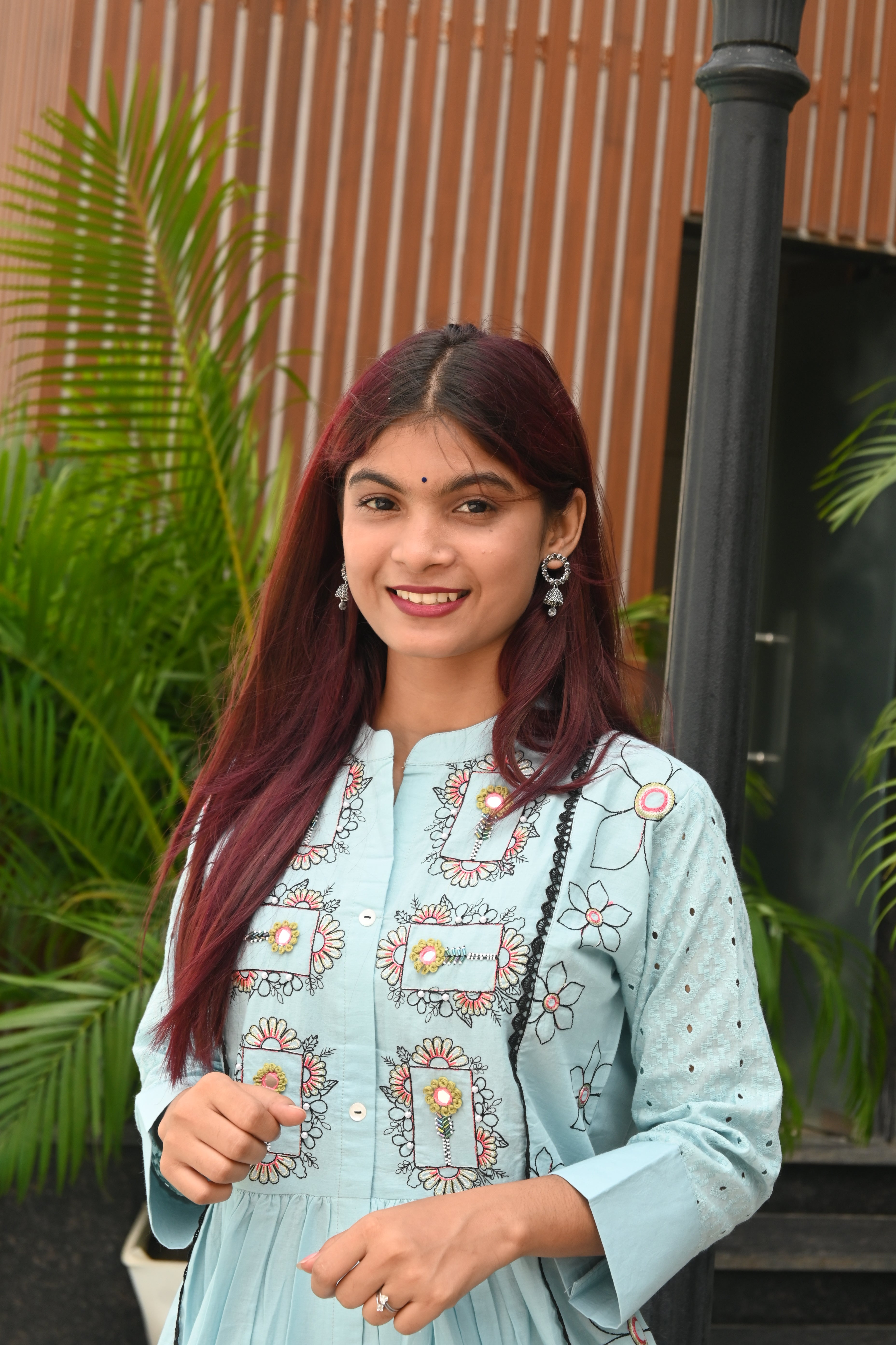 Sky Charm Embroidered Pastel Blue Kurti