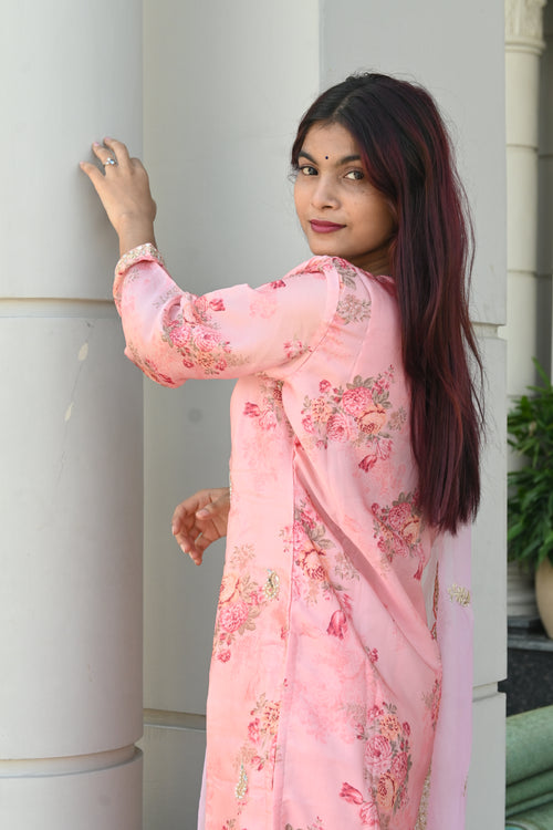 Blush Elegance Mirror Work Suit Set