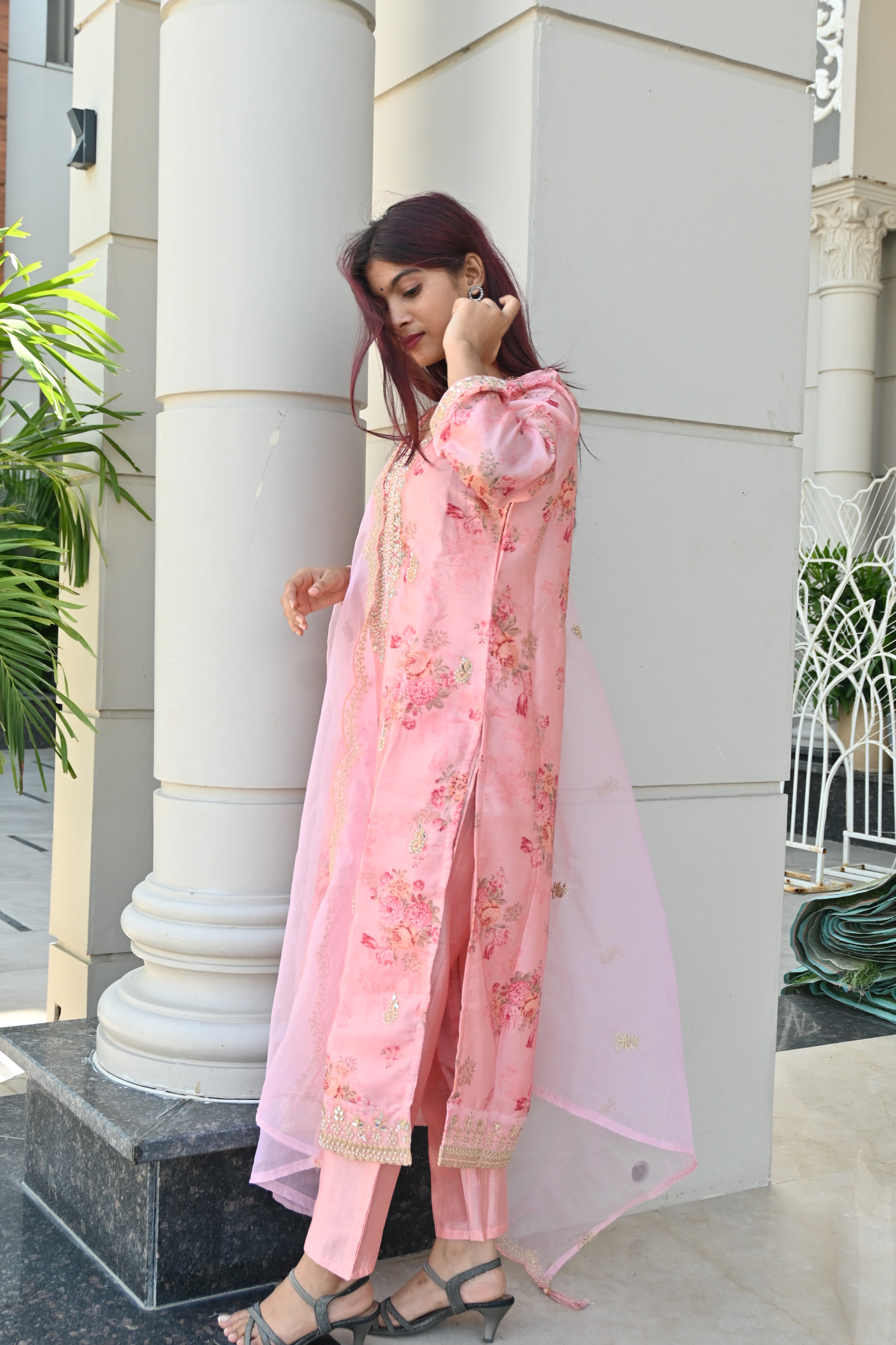Blush Elegance Mirror Work Suit Set