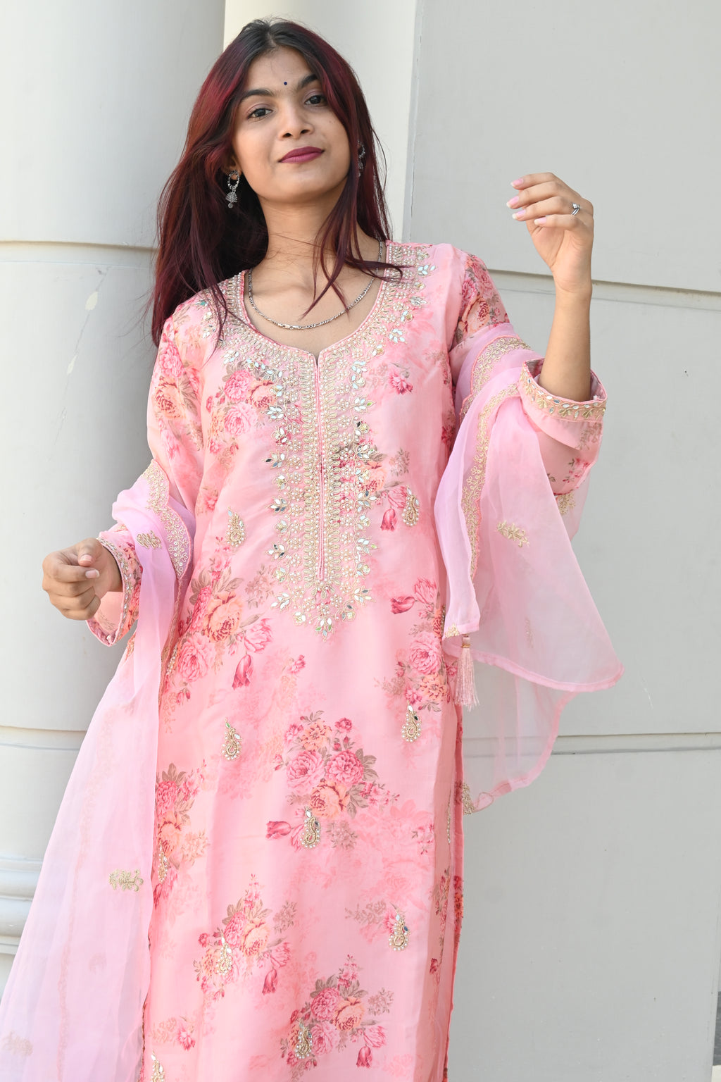 Blush Elegance Mirror Work Suit Set