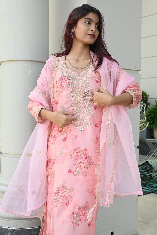 Blush Elegance Mirror Work Suit Set