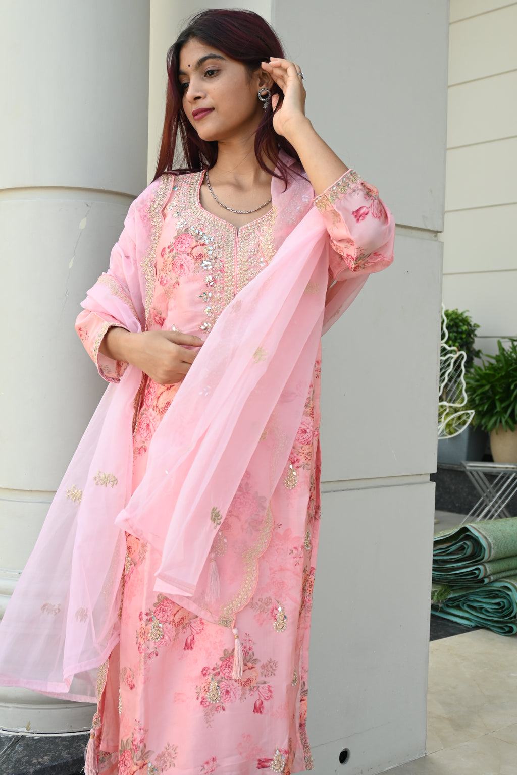 Blush Elegance Mirror Work Suit Set
