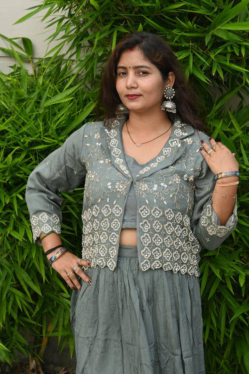 Embroidered Sage Green Ethnic Co-ord Set