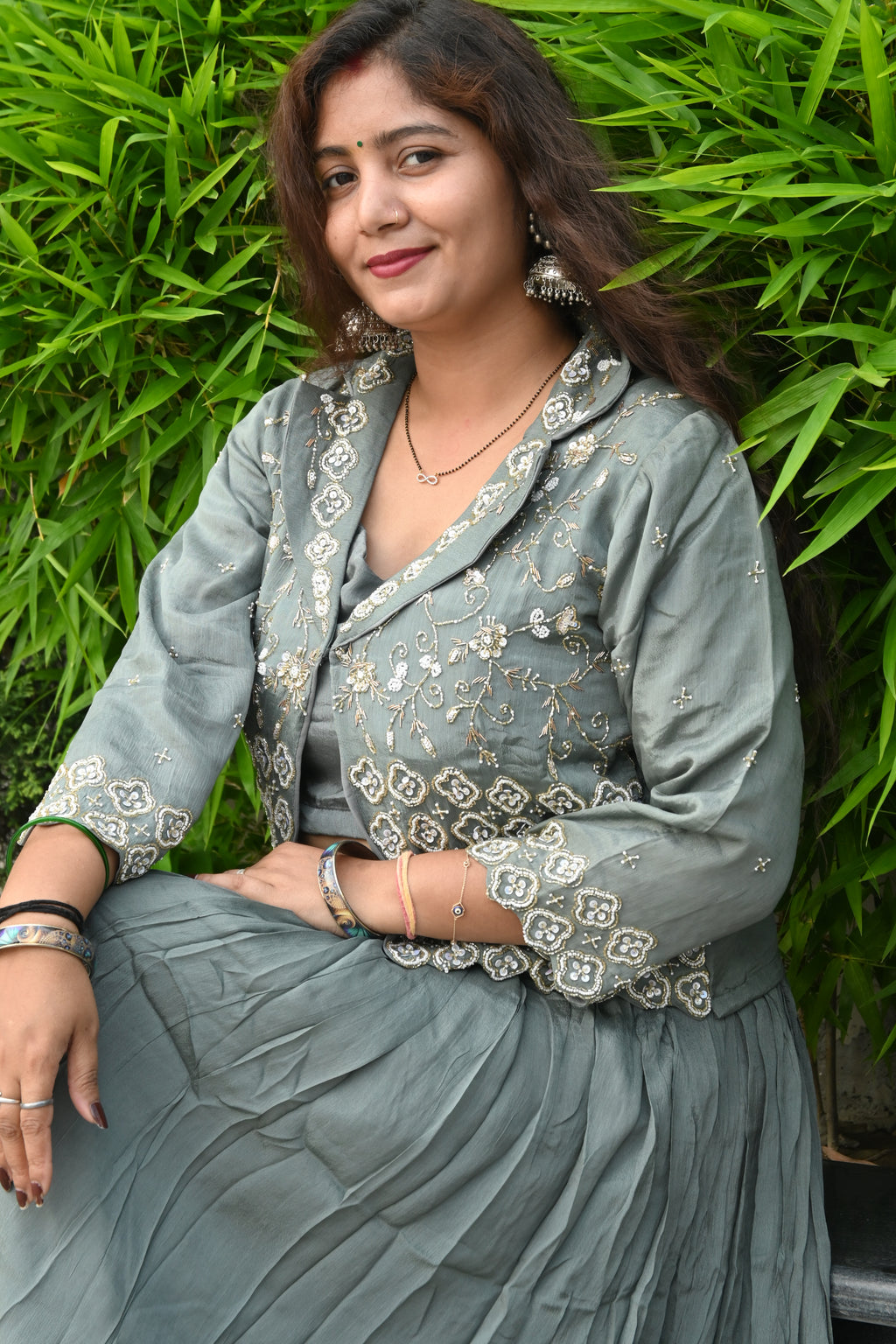 Embroidered Sage Green Ethnic Co-ord Set