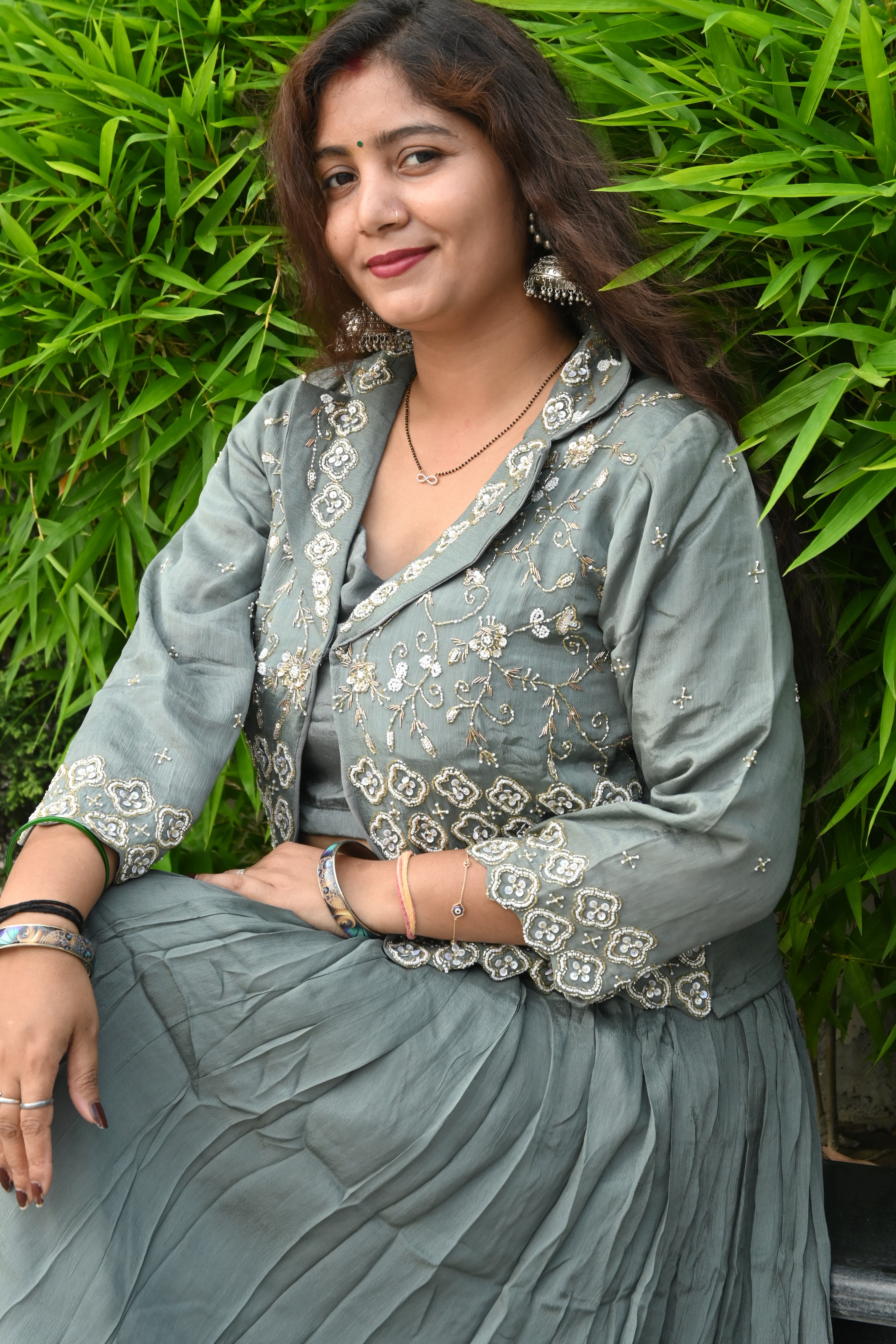 Embroidered Sage Green Ethnic Co-ord Set