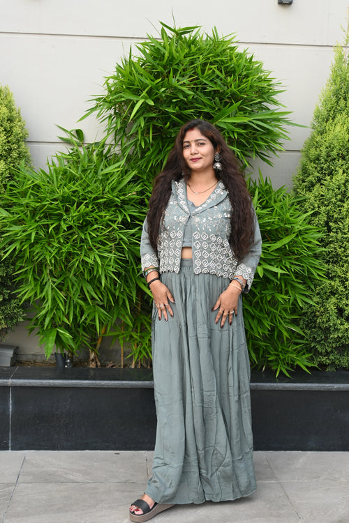Embroidered Sage Green Ethnic Co-ord Set