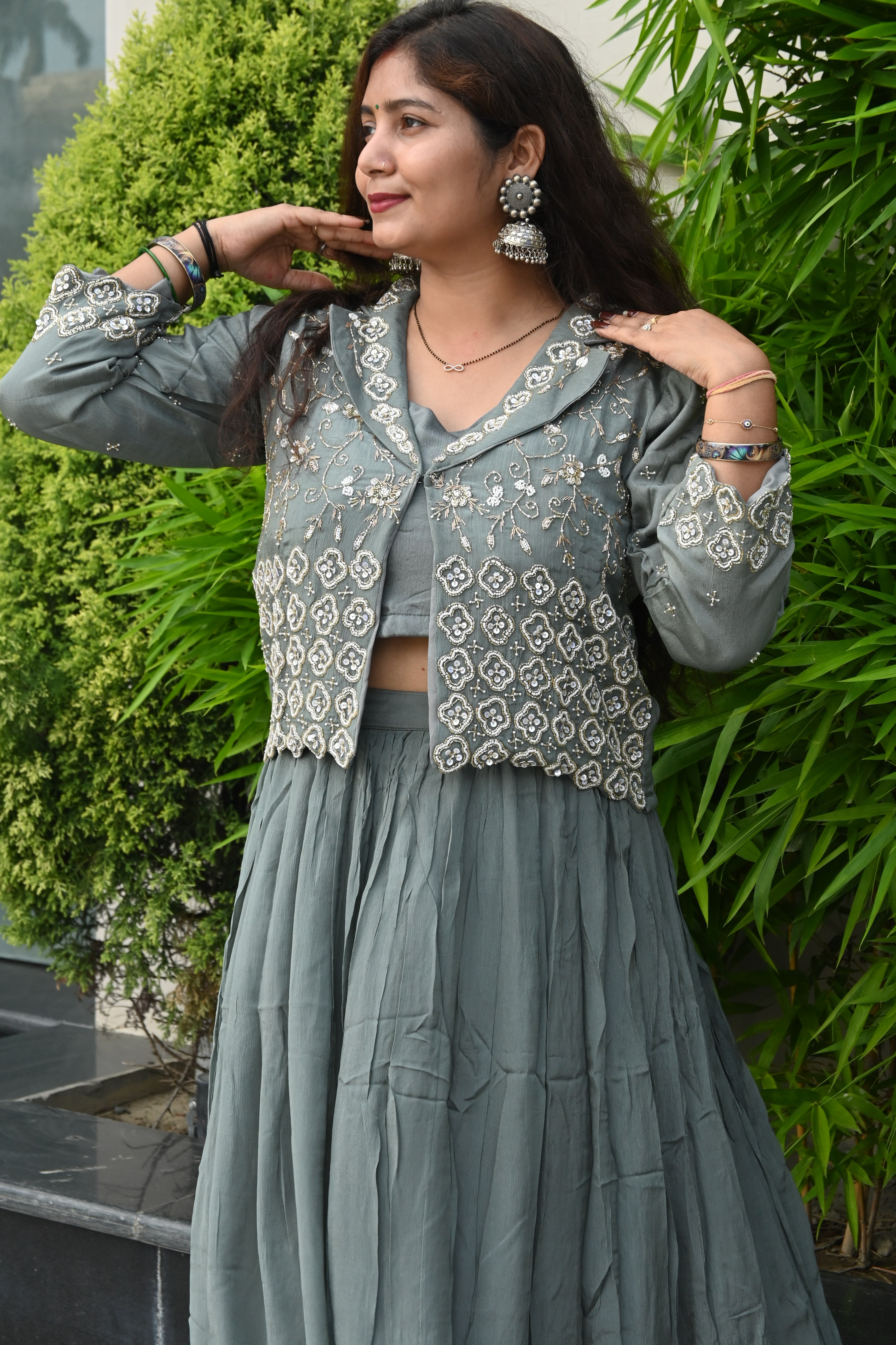 Embroidered Sage Green Ethnic Co-ord Set