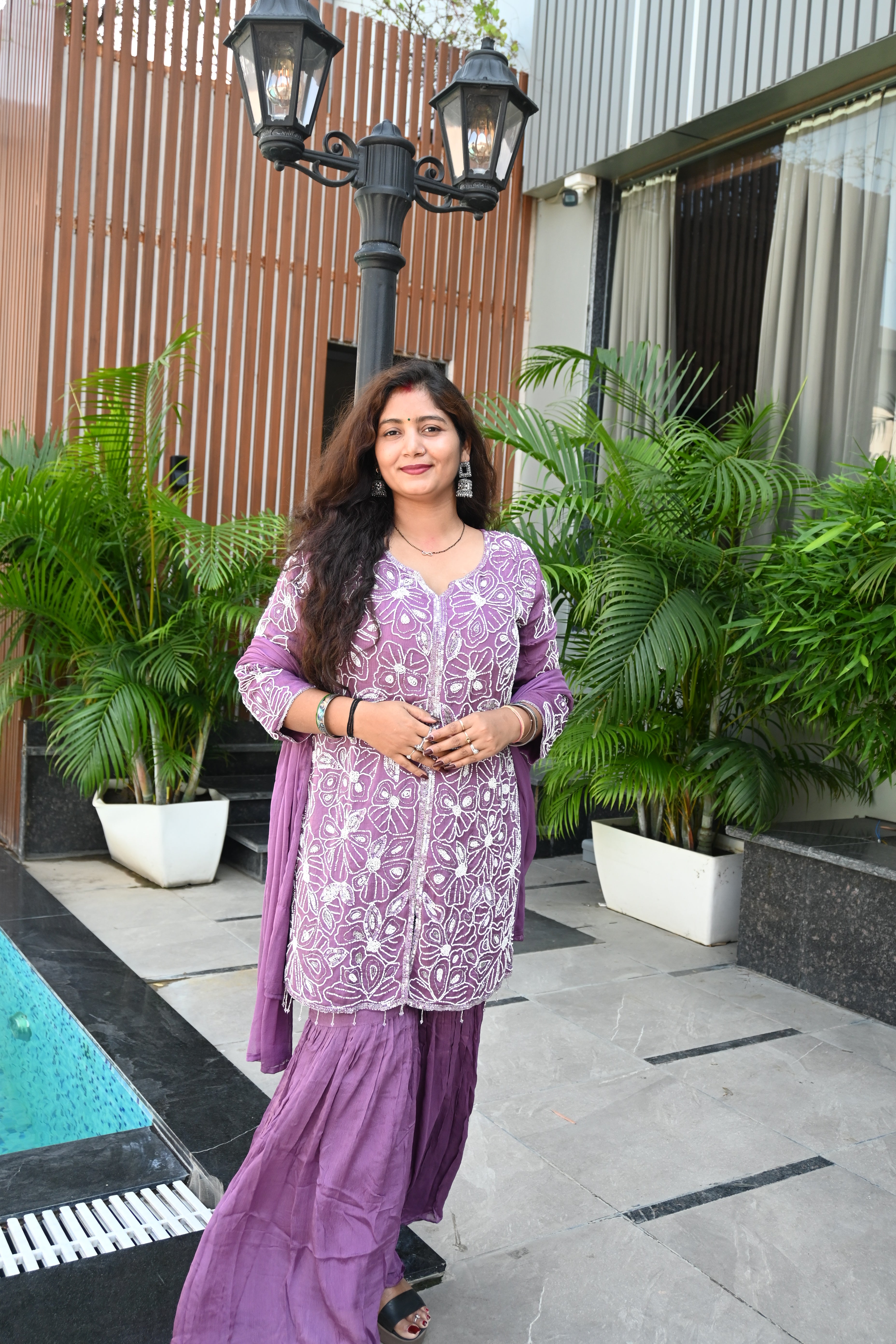 Lavender Blossom Embroidered Sharara Set with Dupatta