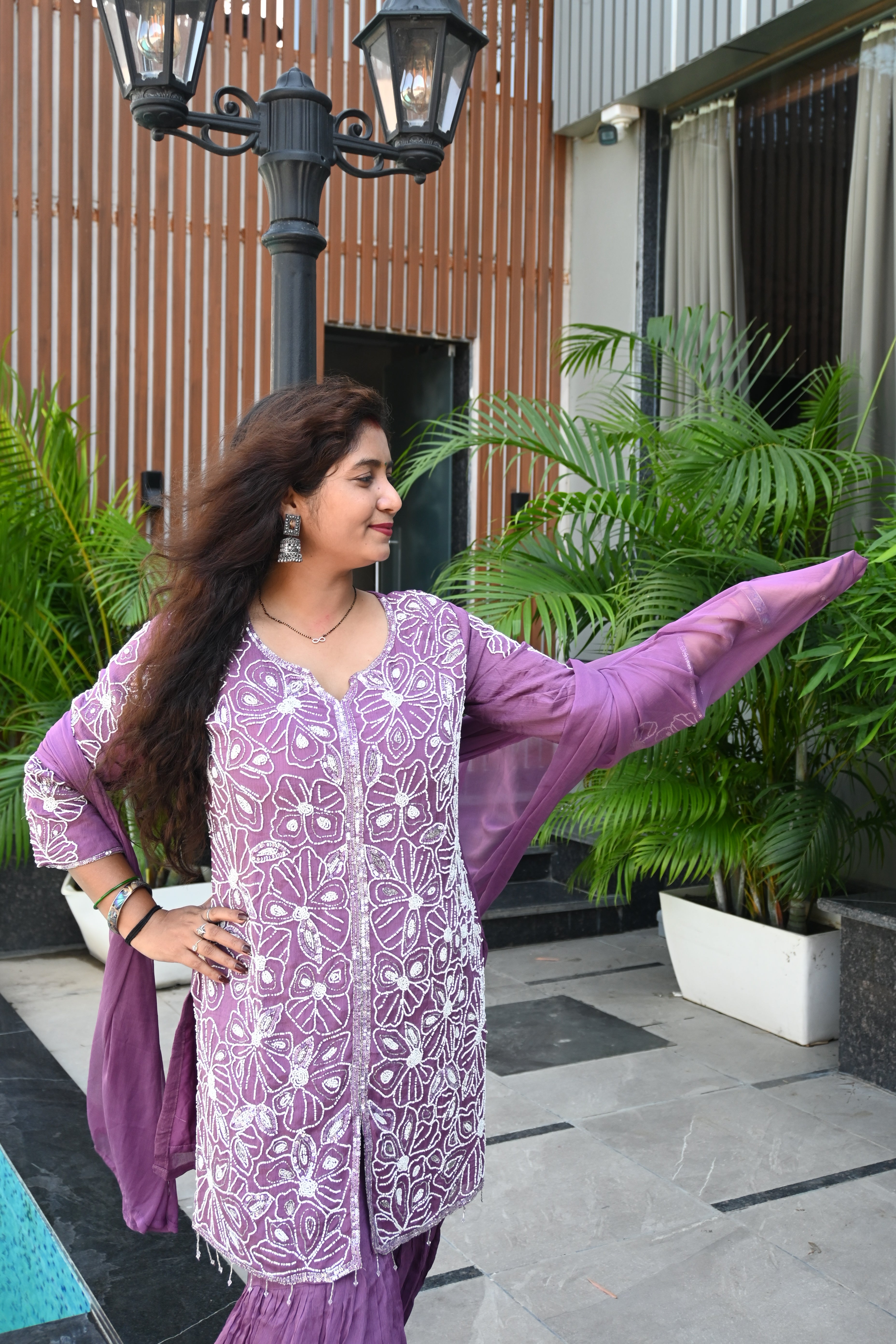 Lavender Blossom Embroidered Sharara Set with Dupatta