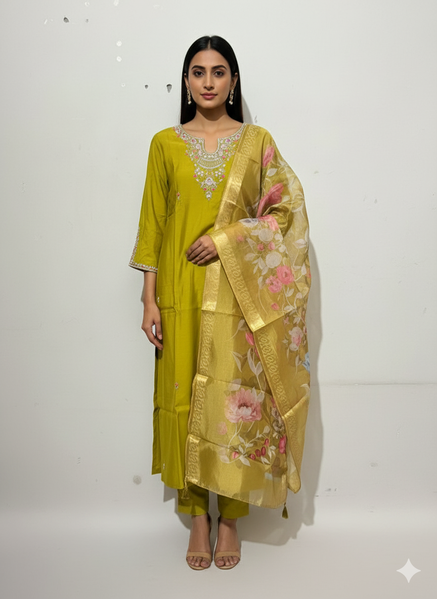 Elegant Lime Green Kurta Set